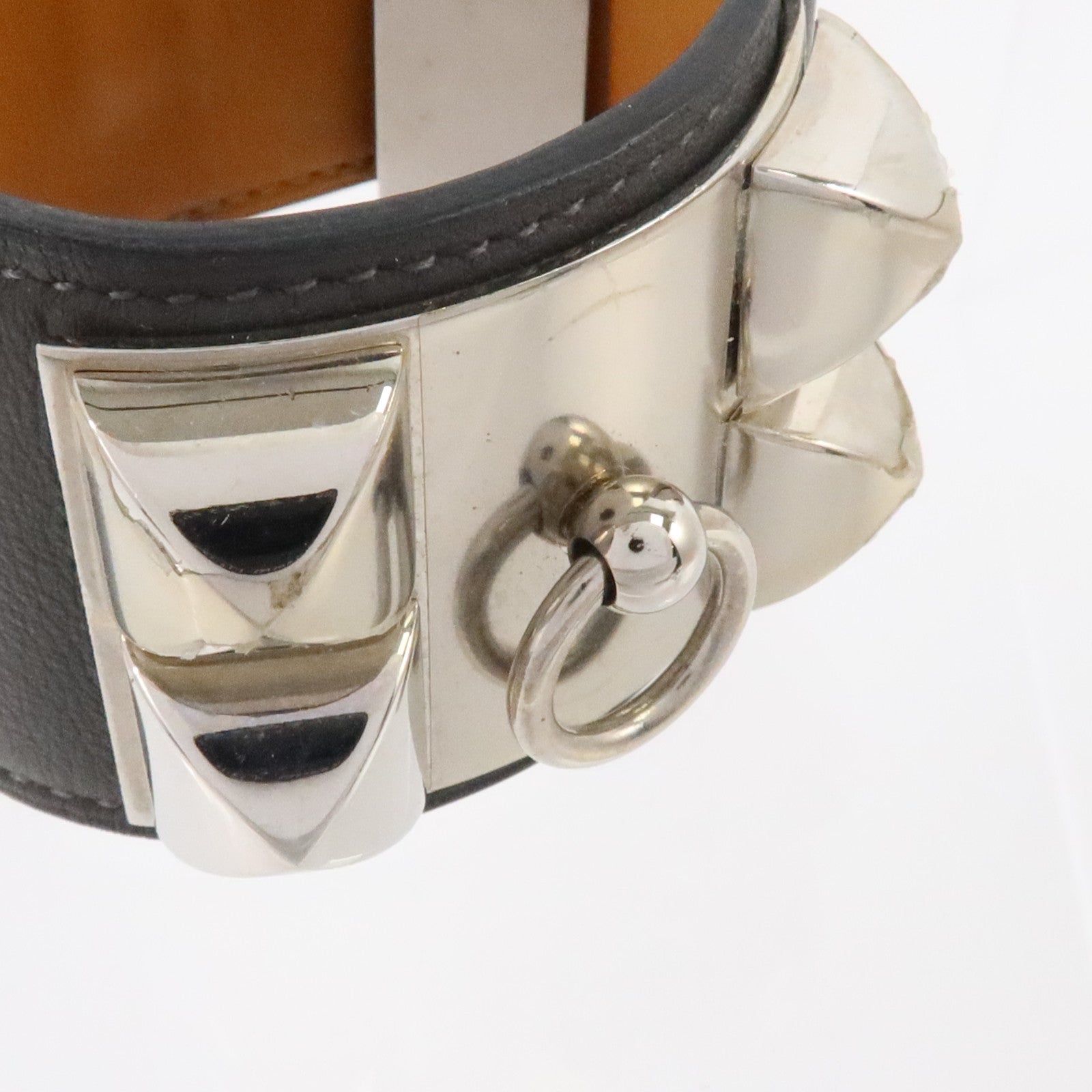 HERMES Swift皮革/金屬Collier De Chien Bracelet銀扣手鏈Ardoise