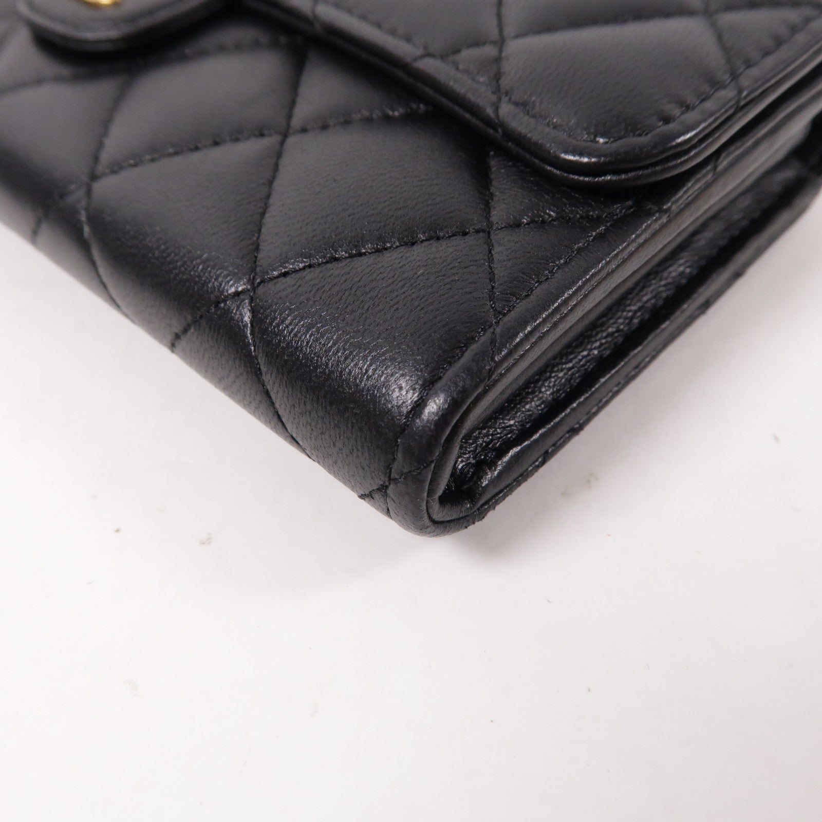 CHANEL 菱格羊皮皮革Long Wallet金扣長錢包黑色