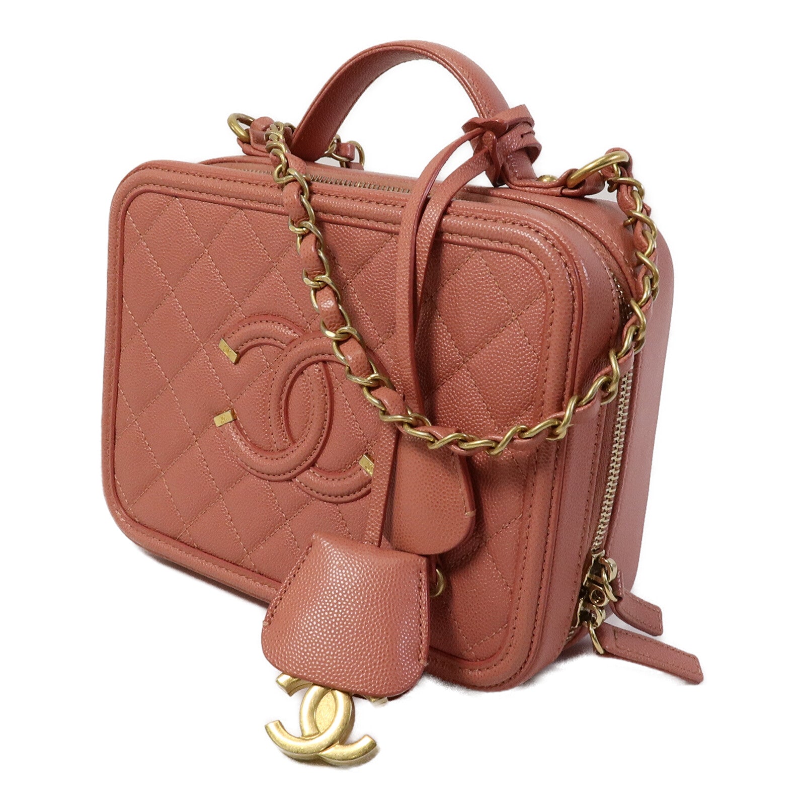 CHANEL 牛皮皮革Vanity Case鏈帶手挽肩背兩用袋
