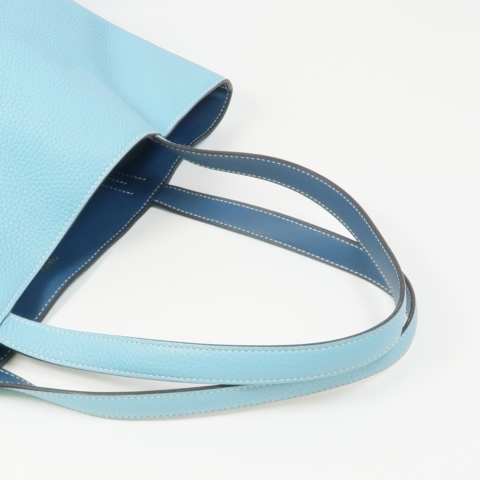 HERMES Double Sens 35 Handbag Clemence Leather Bleu Atoll/Blue Jean