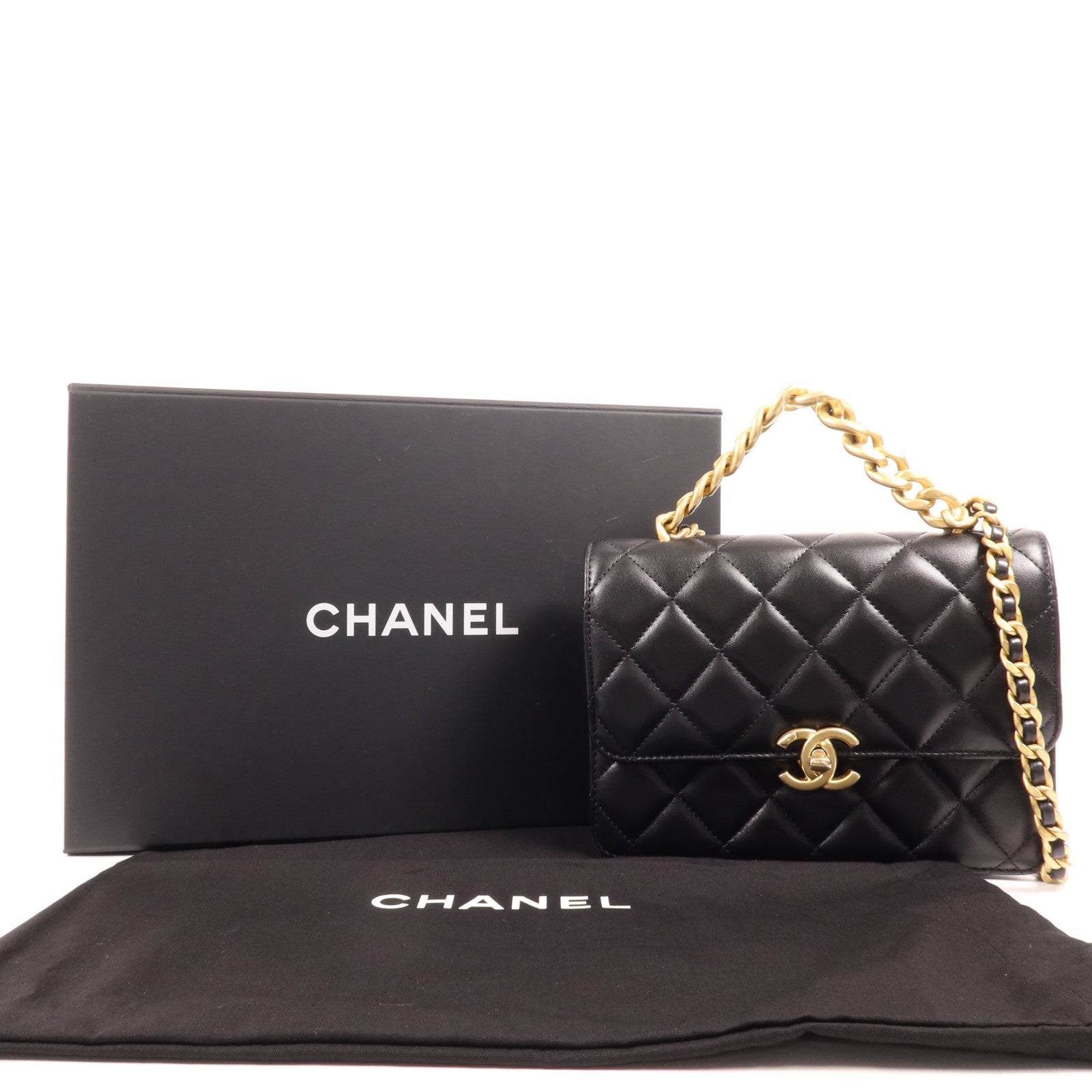 CHANEL 羊皮皮革Shoulder Bag金扣手挽肩背兩用袋