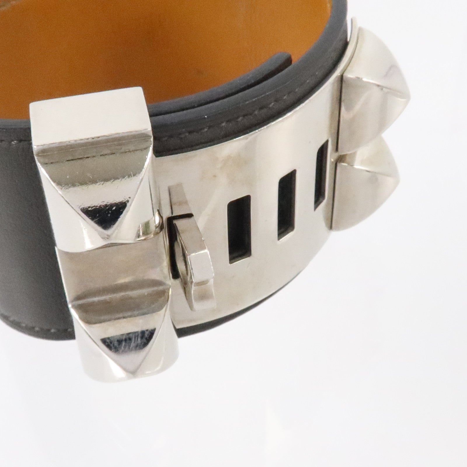 HERMES Swift皮革/金屬Collier De Chien Bracelet銀扣手鏈Ardoise