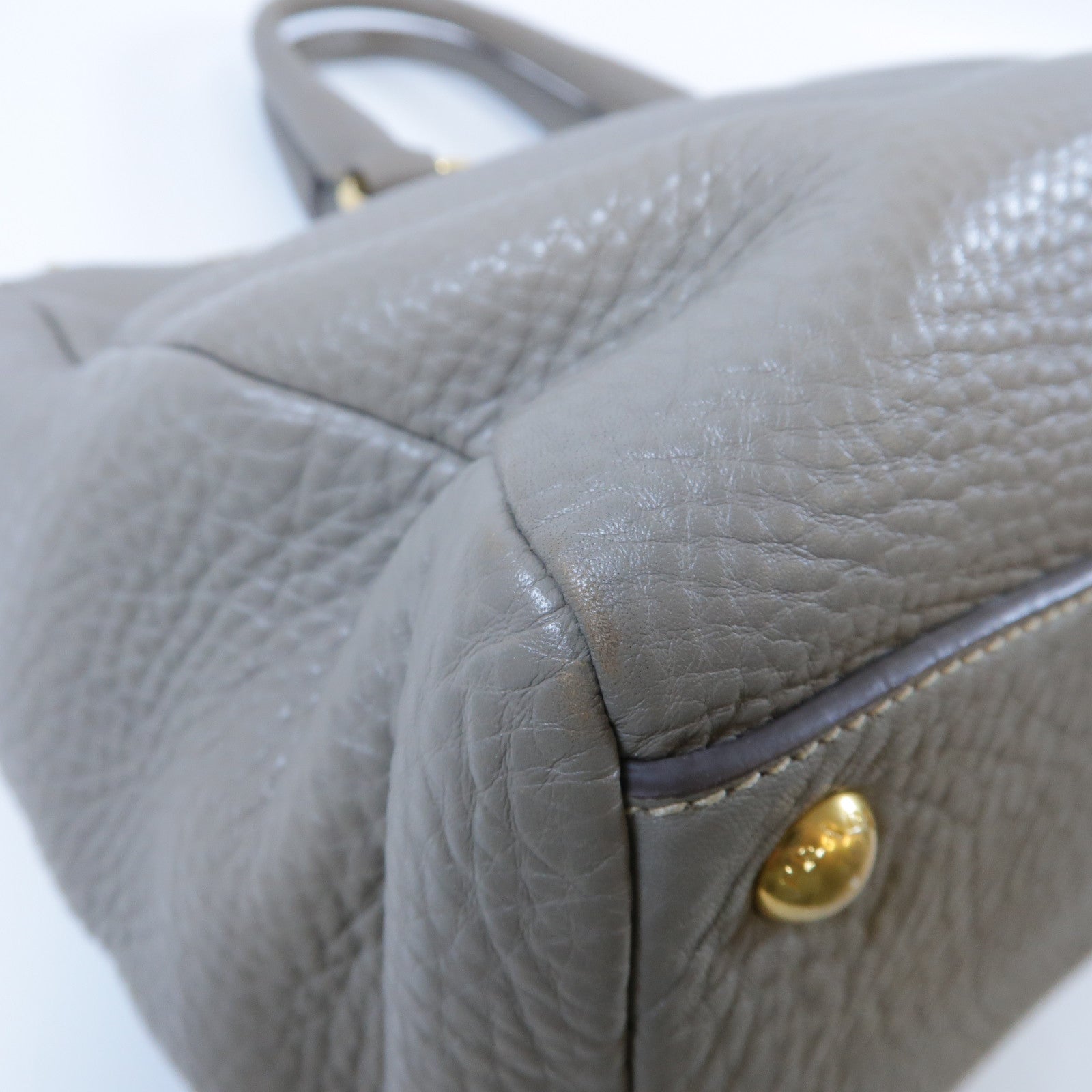 PRADA 【激減優惠】牛皮皮革2 Way Shoulder Bag金扣手挽肩背兩用袋灰色