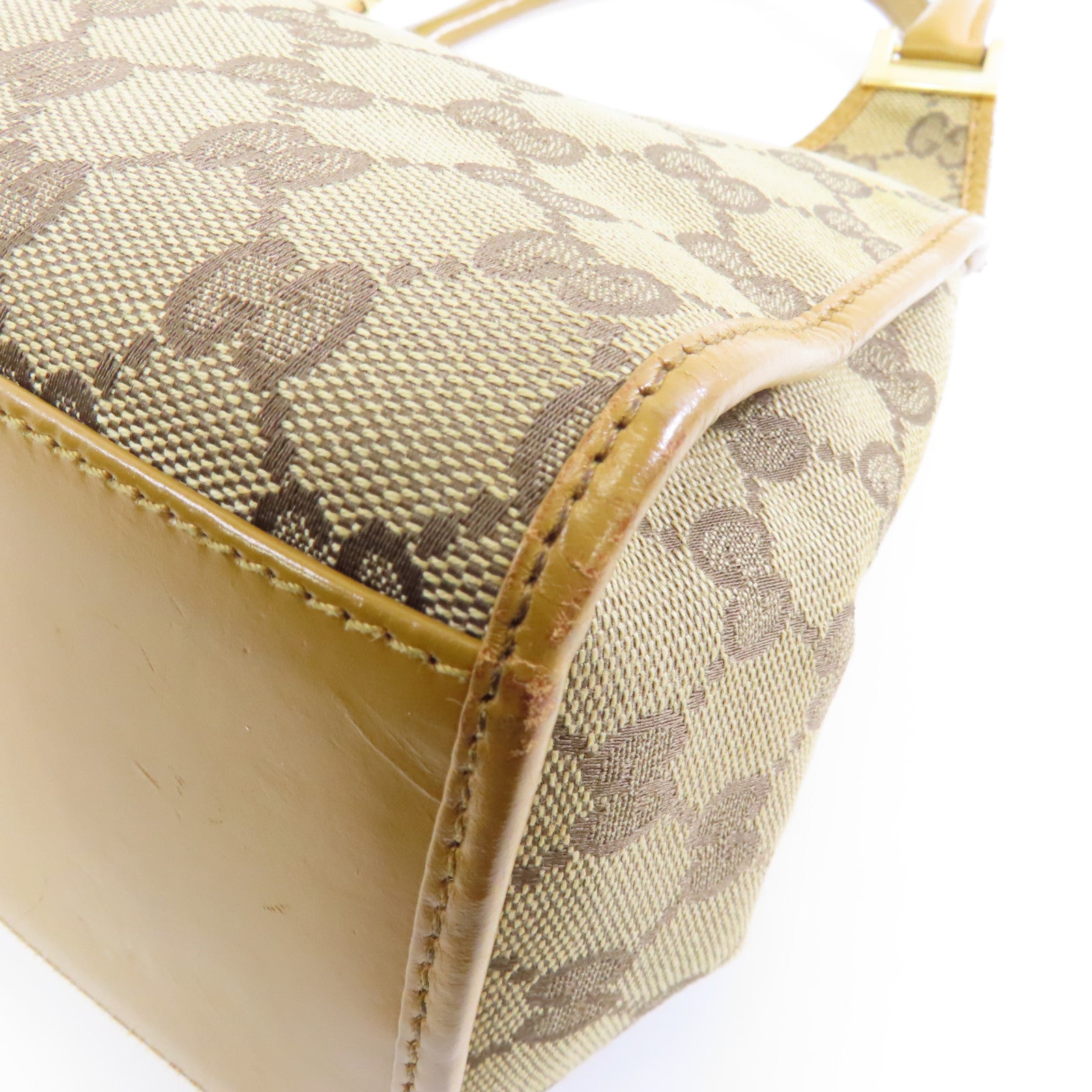 GUCCI 帆布/牛皮皮革Jackie金扣肩背袋啡色