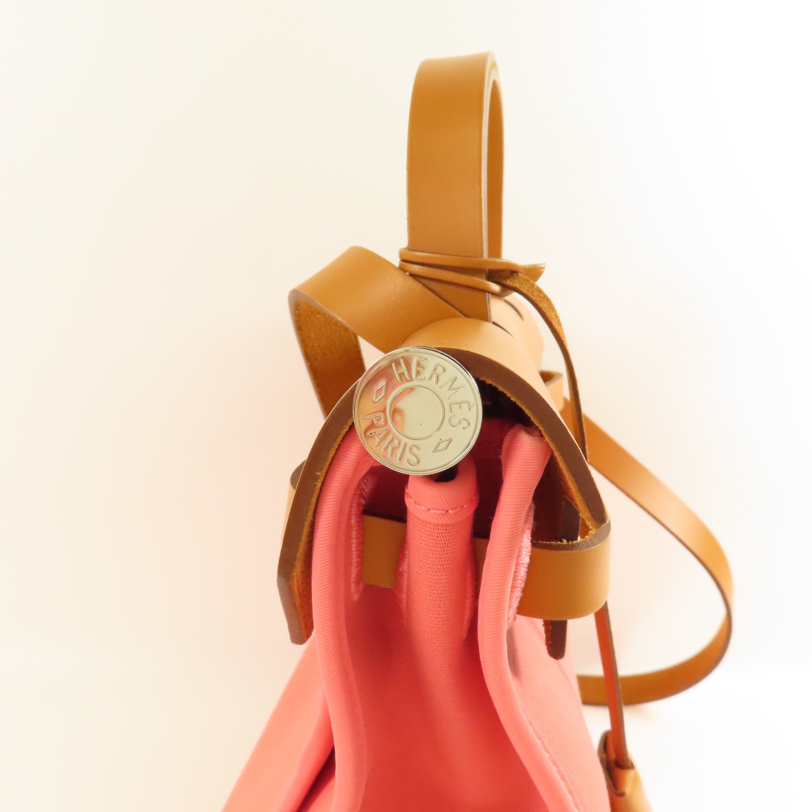 HERMES 帆布Herbag PM銀扣手挽肩背兩用袋Rose Azalee