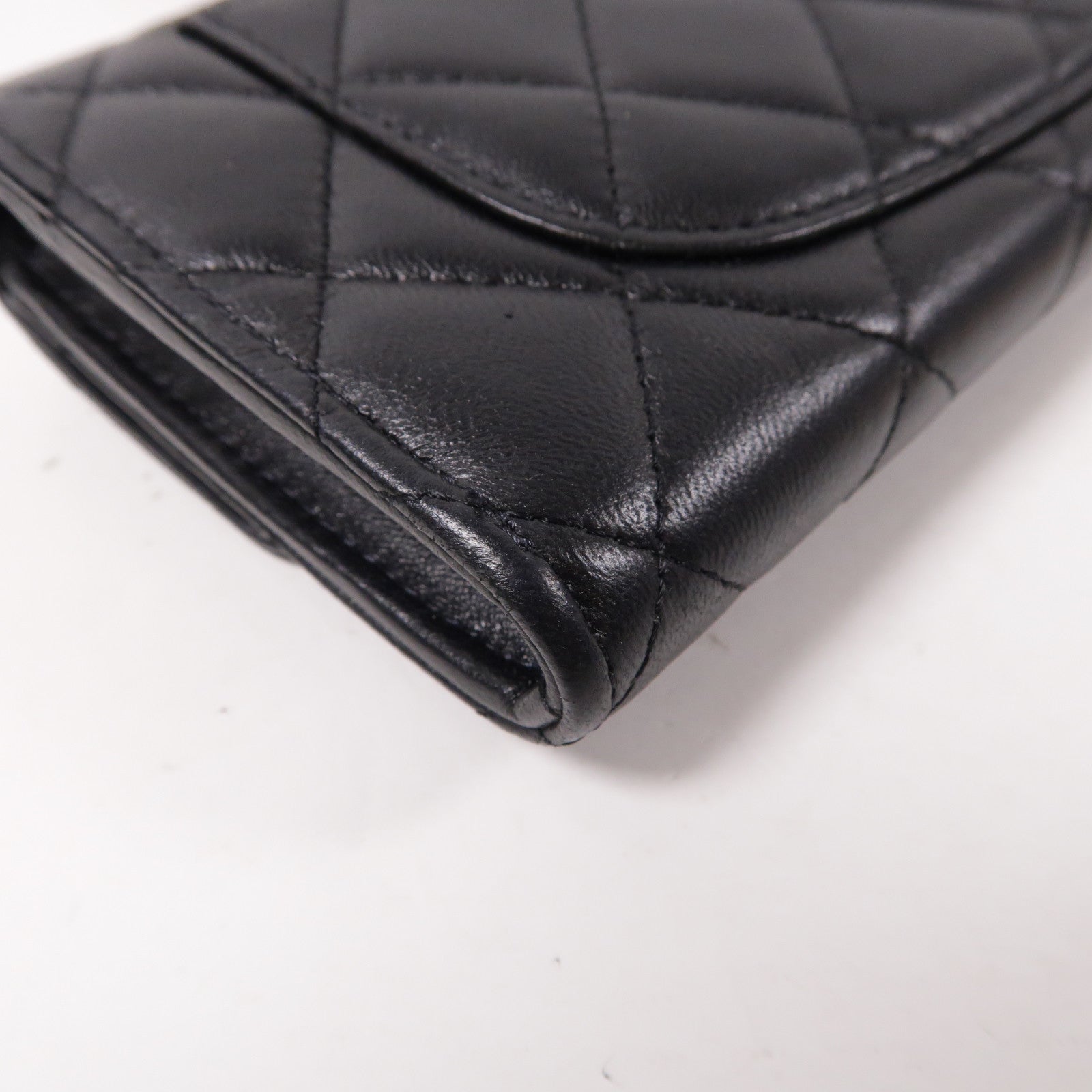 CHANEL 菱格羊皮皮革Long Wallet金扣長錢包黑色