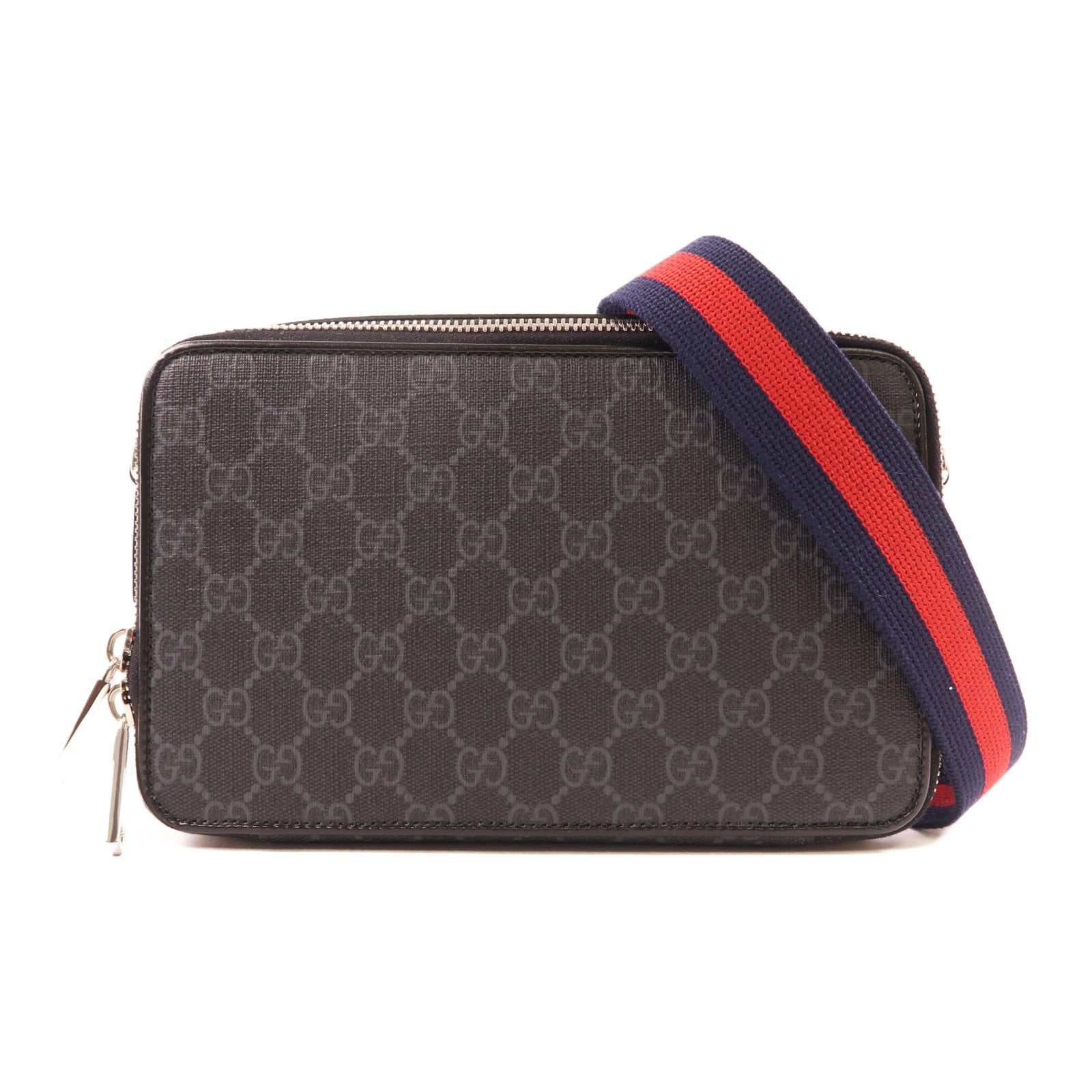 GUCCI 塗層帆布GG Black Small Shoulder Bag銀扣肩背袋