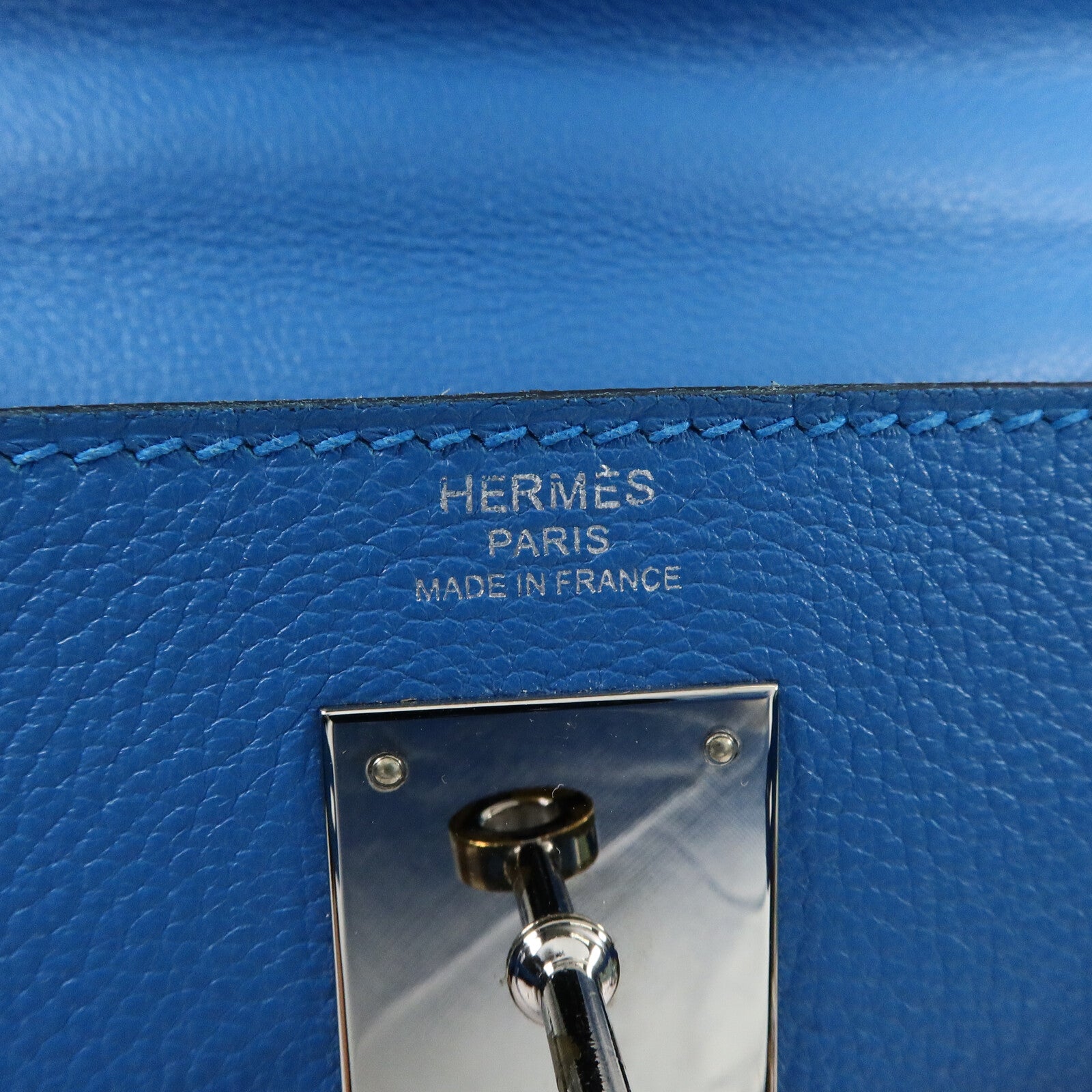 HERMES Clemence皮革Kelly 28手挽肩背兩用袋Bleu Frida