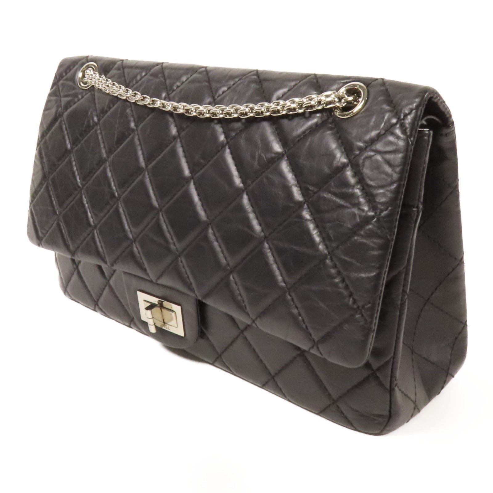 CHANEL 牛皮皮革2.55 Large銀扣鏈帶肩背袋