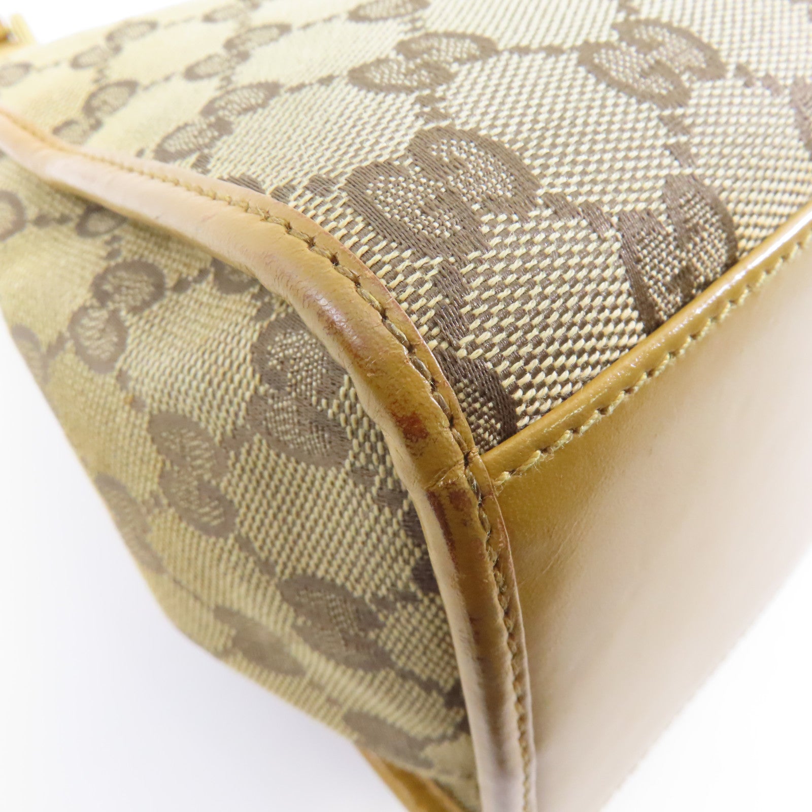 GUCCI 帆布/牛皮皮革Jackie金扣肩背袋啡色