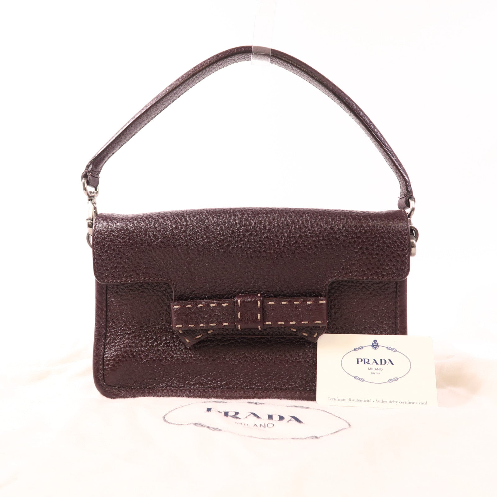 PRADA 牛皮皮革Tote Bag銀扣手挽袋