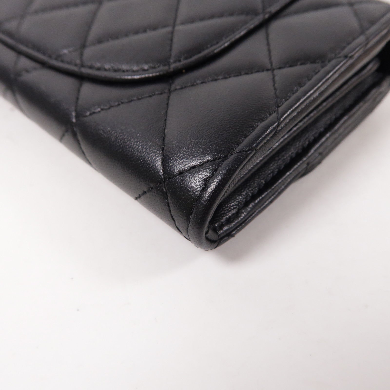 CHANEL 菱格羊皮皮革Long Wallet金扣長錢包黑色
