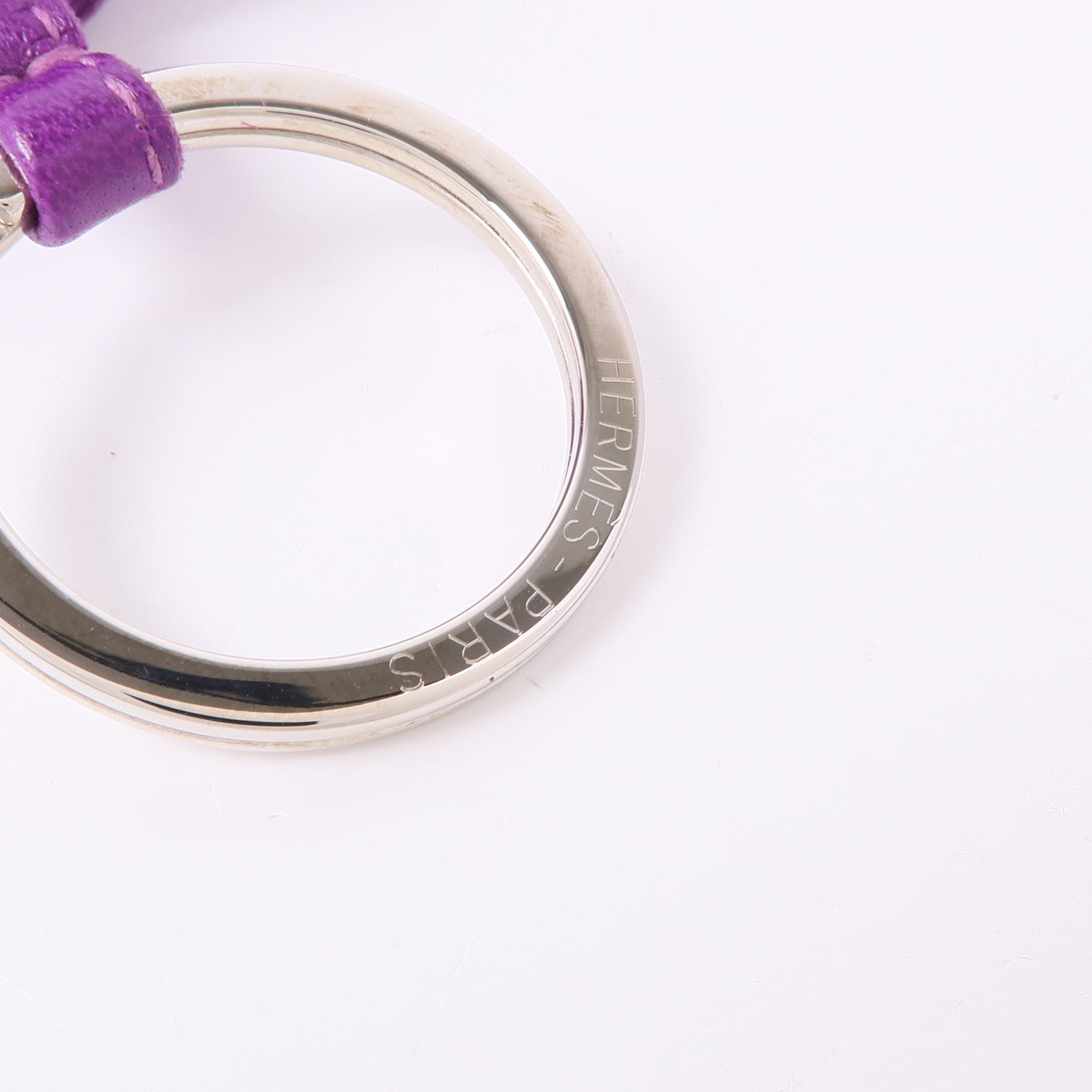 HERMES 【激減優惠】Milo皮革Carmen Key Ring銀扣鑰匙圈Violet