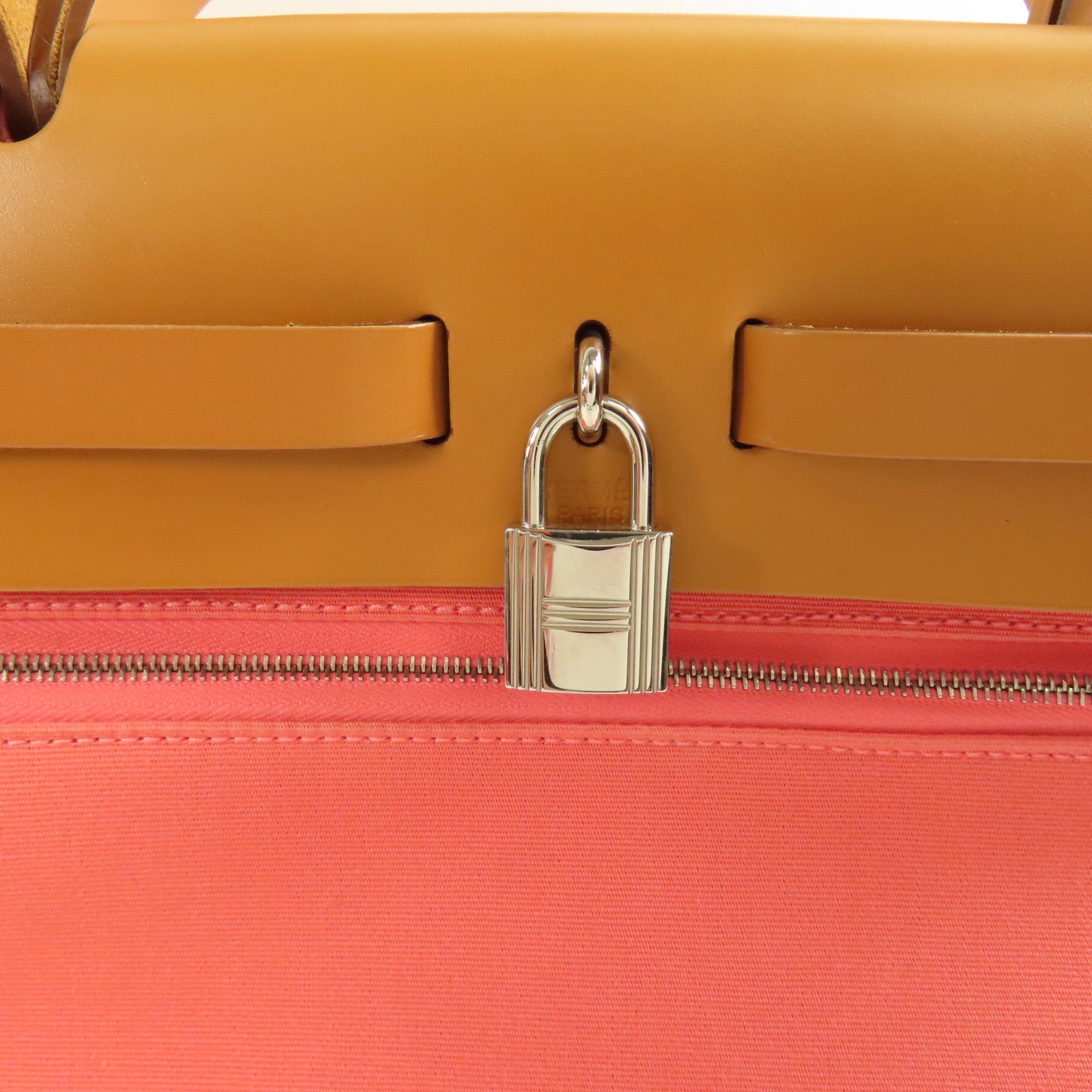 HERMES 【激減優惠】帆布Herbag PM銀扣手挽肩背兩用袋Rose Azalee