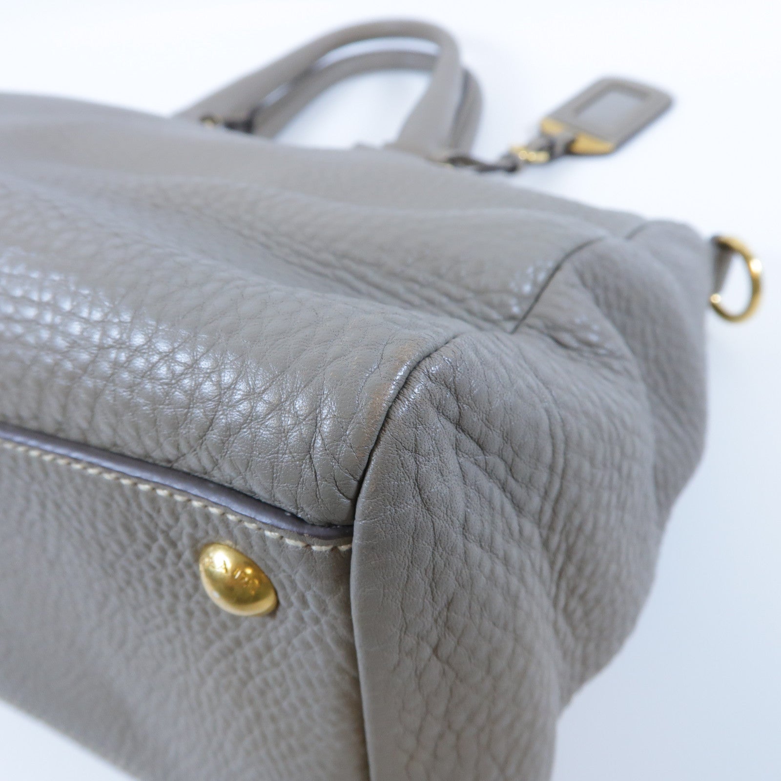 PRADA 【激減優惠】牛皮皮革2 Way Shoulder Bag金扣手挽肩背兩用袋灰色