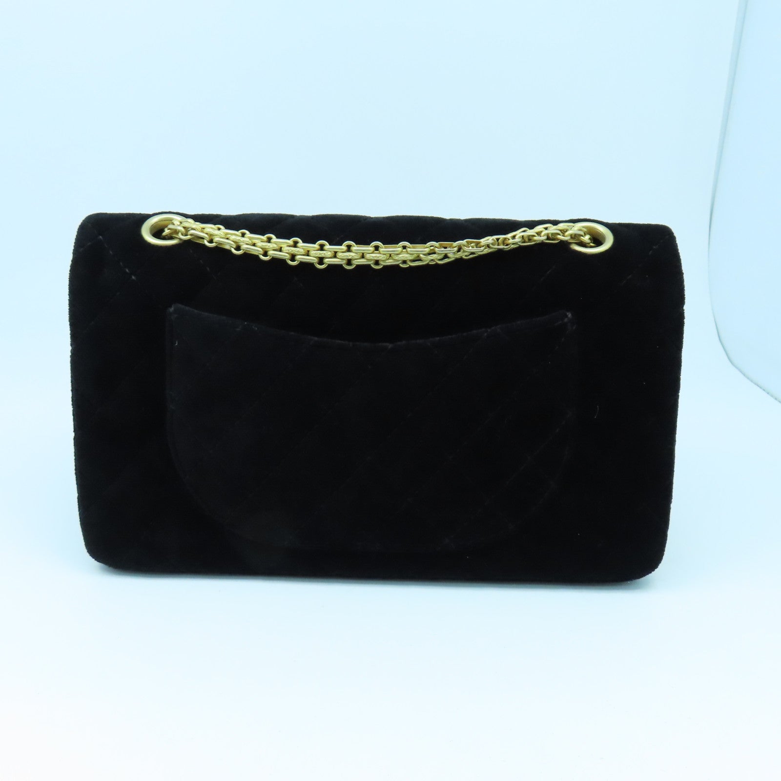 CHANEL 【清倉大減價】菱格天鵝絨2.55 Chain Shoulder金扣手挽肩背兩用袋黑色
