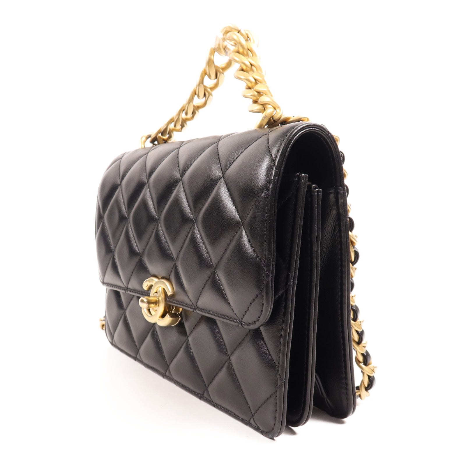 CHANEL 羊皮皮革Shoulder Bag金扣手挽肩背兩用袋