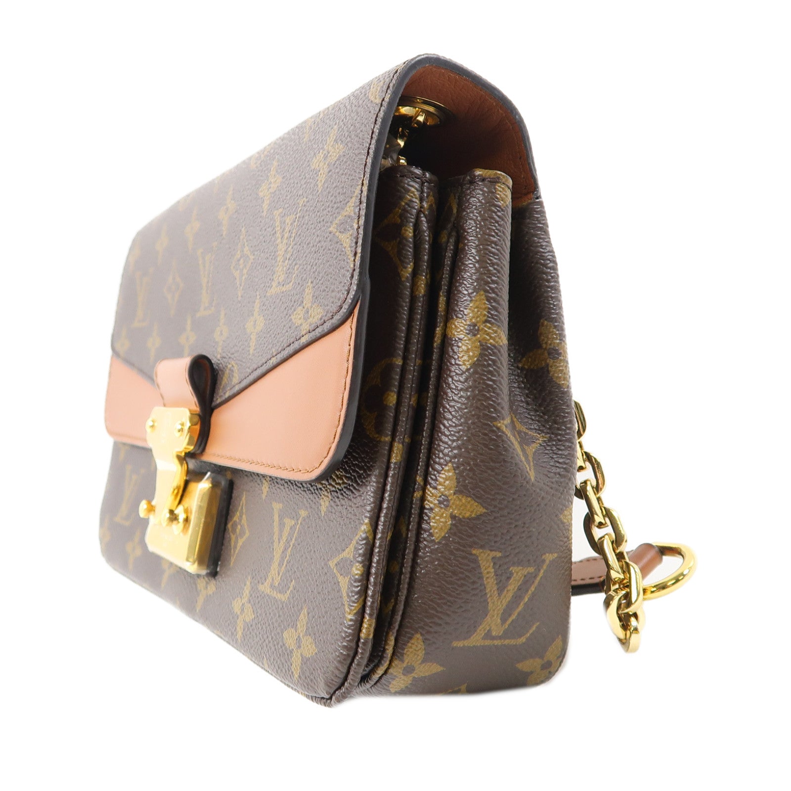 LOUIS VUITTON Monogram Marceau金扣鏈帶肩背袋棕色