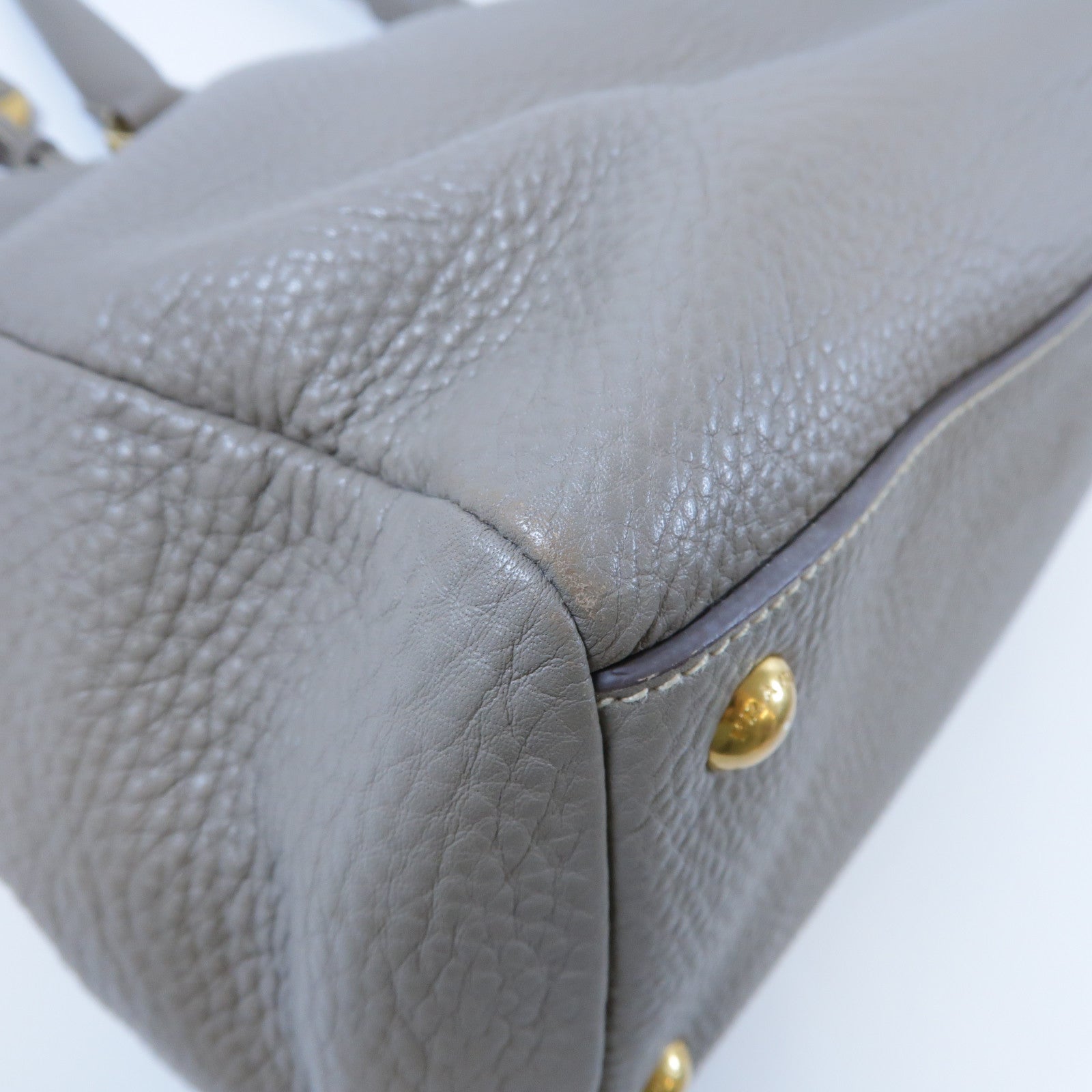 PRADA 【激減優惠】牛皮皮革2 Way Shoulder Bag金扣手挽肩背兩用袋灰色