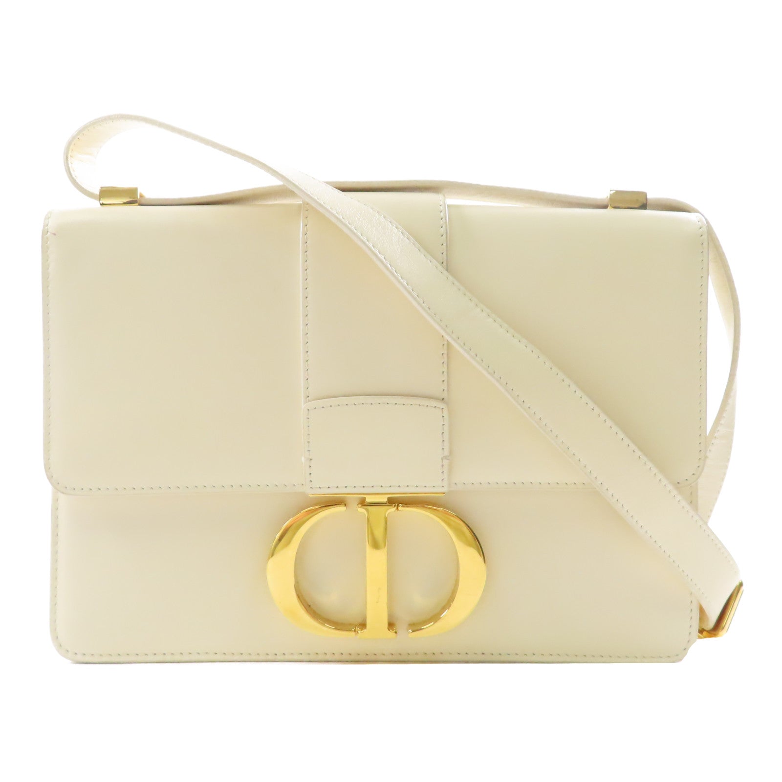 Dior 皮革Montaigne金扣肩背袋白色