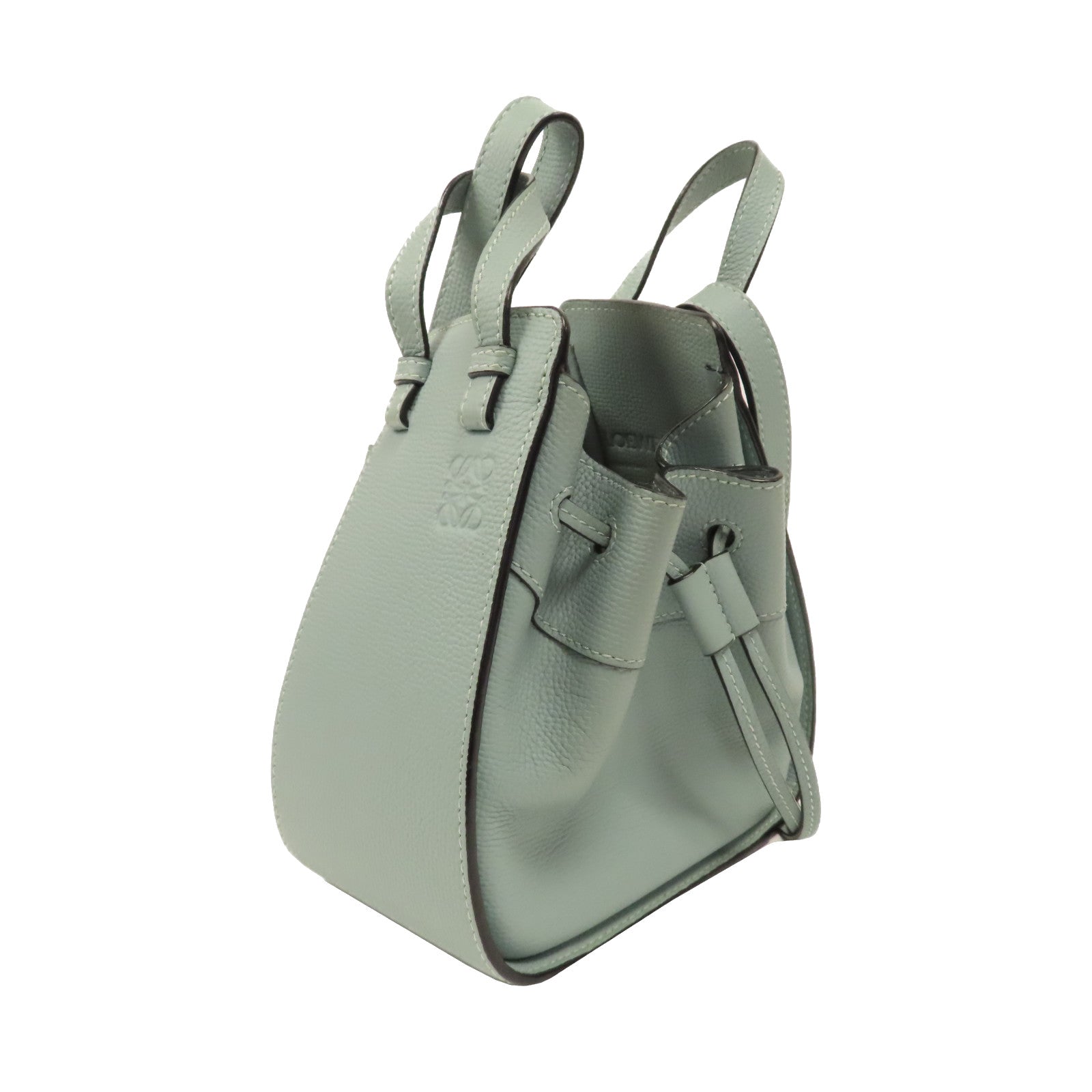 LOEWE 牛皮皮革Mini Hammock Drawstring金扣手挽肩背兩用袋藍色