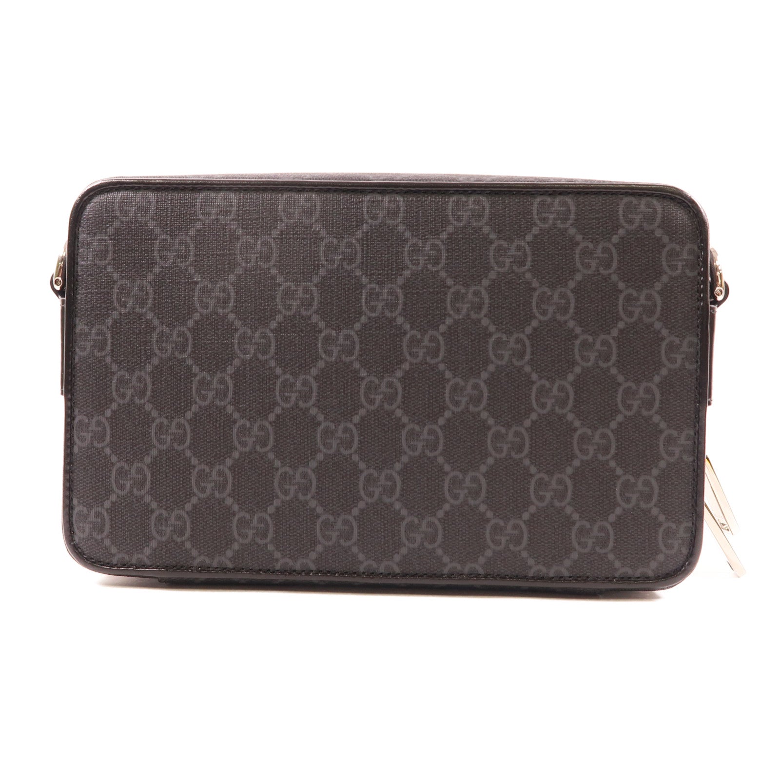 GUCCI 塗層帆布GG Black Small Shoulder Bag銀扣肩背袋