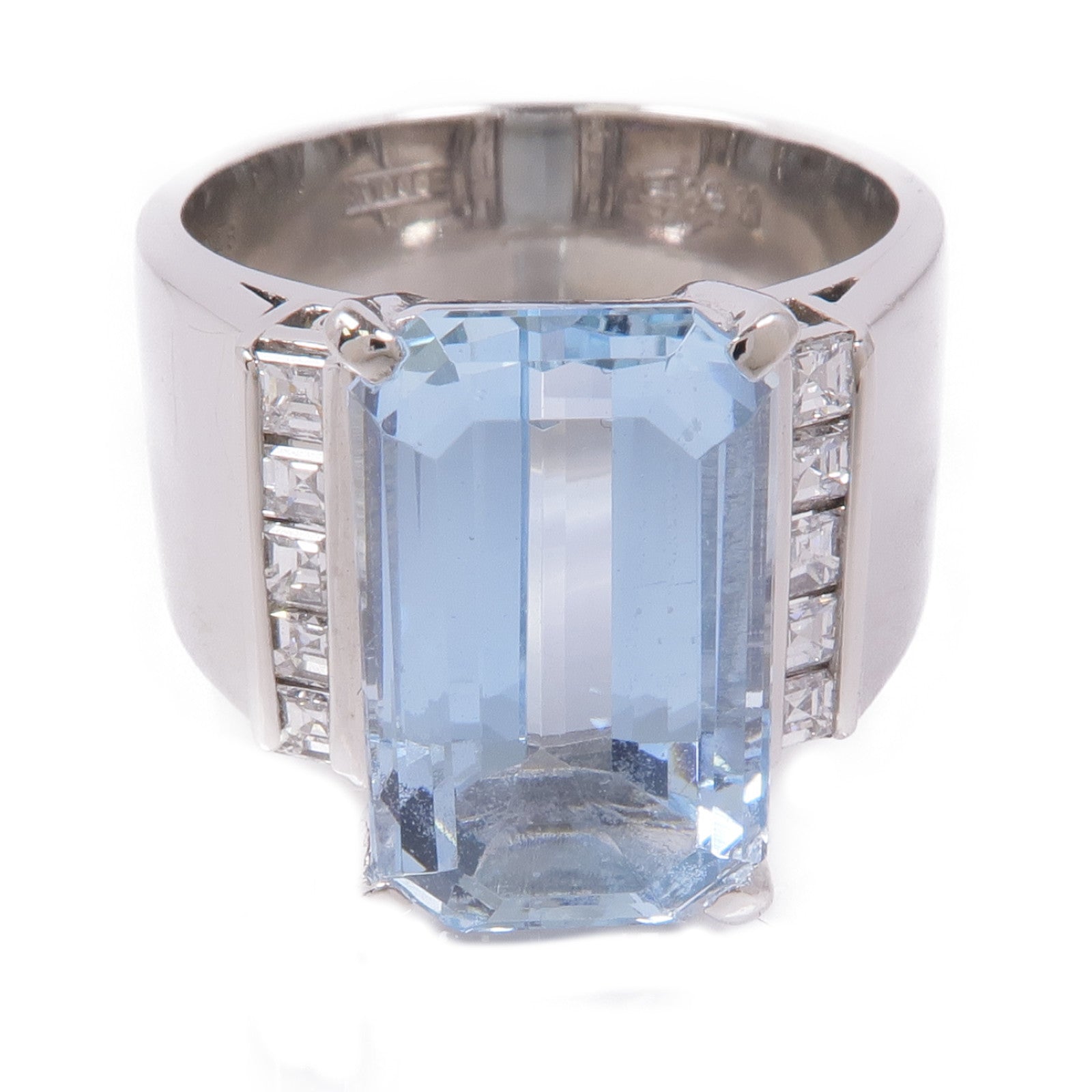 JEWELRY PT900鉑金Aquamarine/Diamond Ring藍晶/鑽石戒指US#8