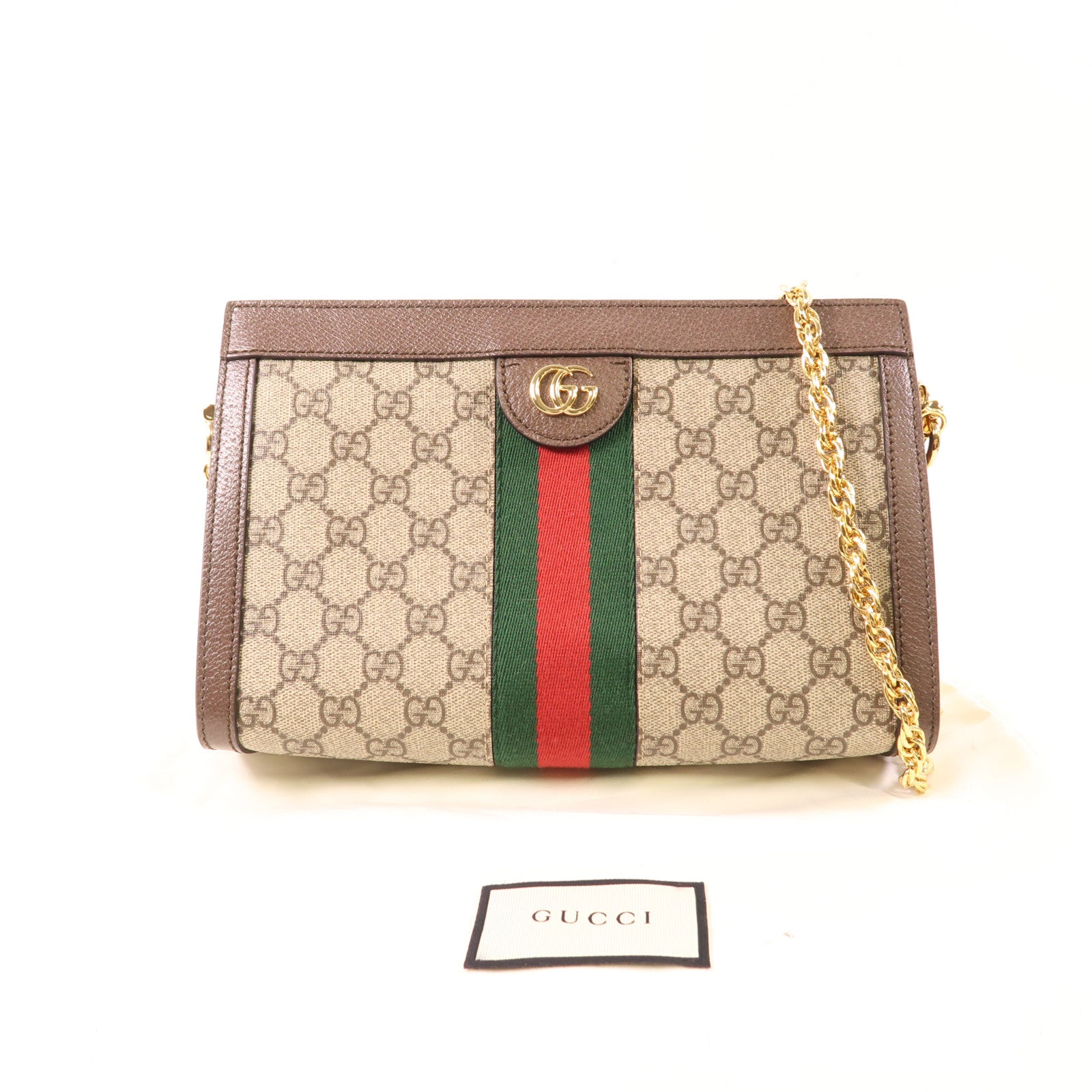 GUCCI 塗層帆布Ophidia GG金扣鏈帶肩背袋