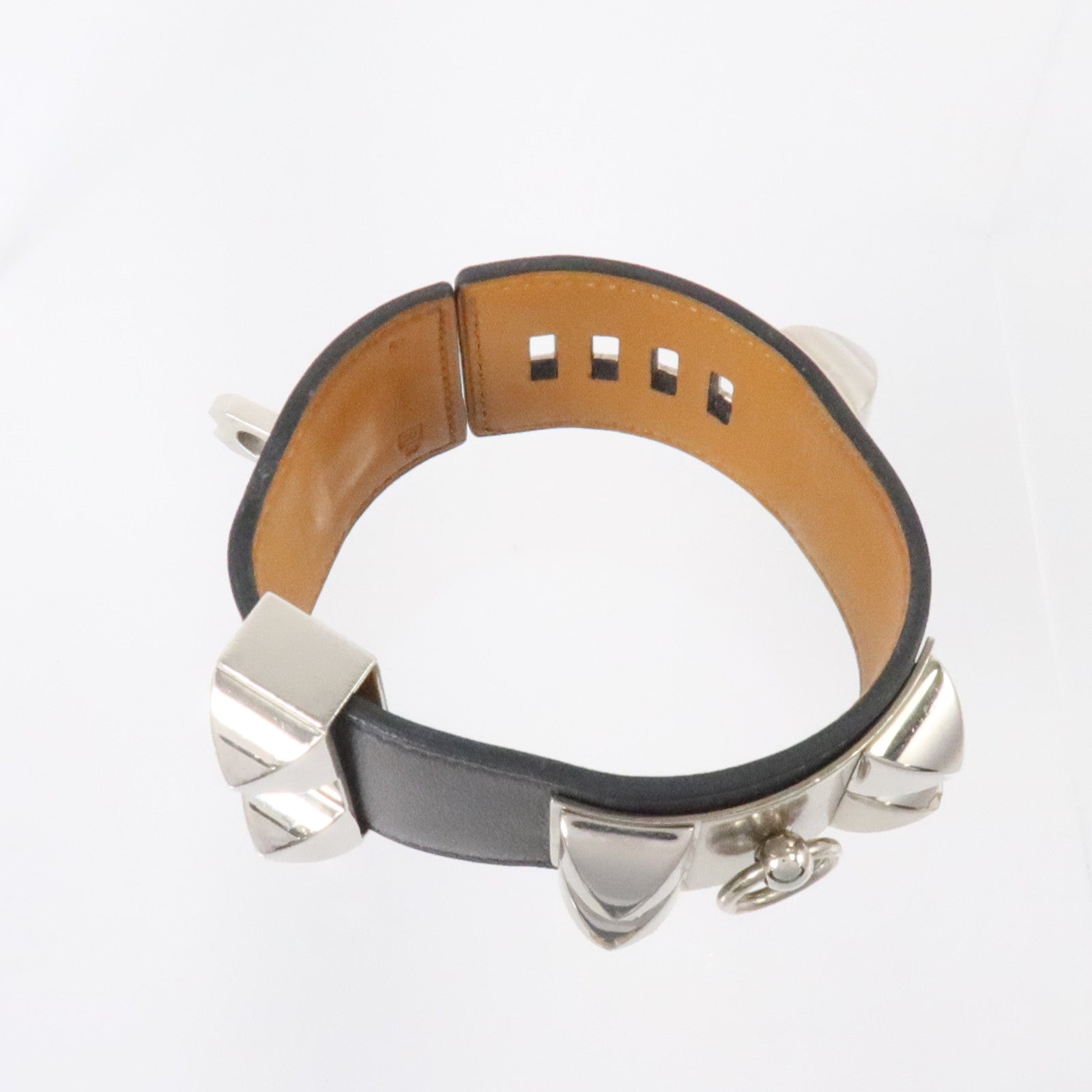 HERMES Swift皮革/金屬Collier De Chien Bracelet銀扣手鏈Ardoise