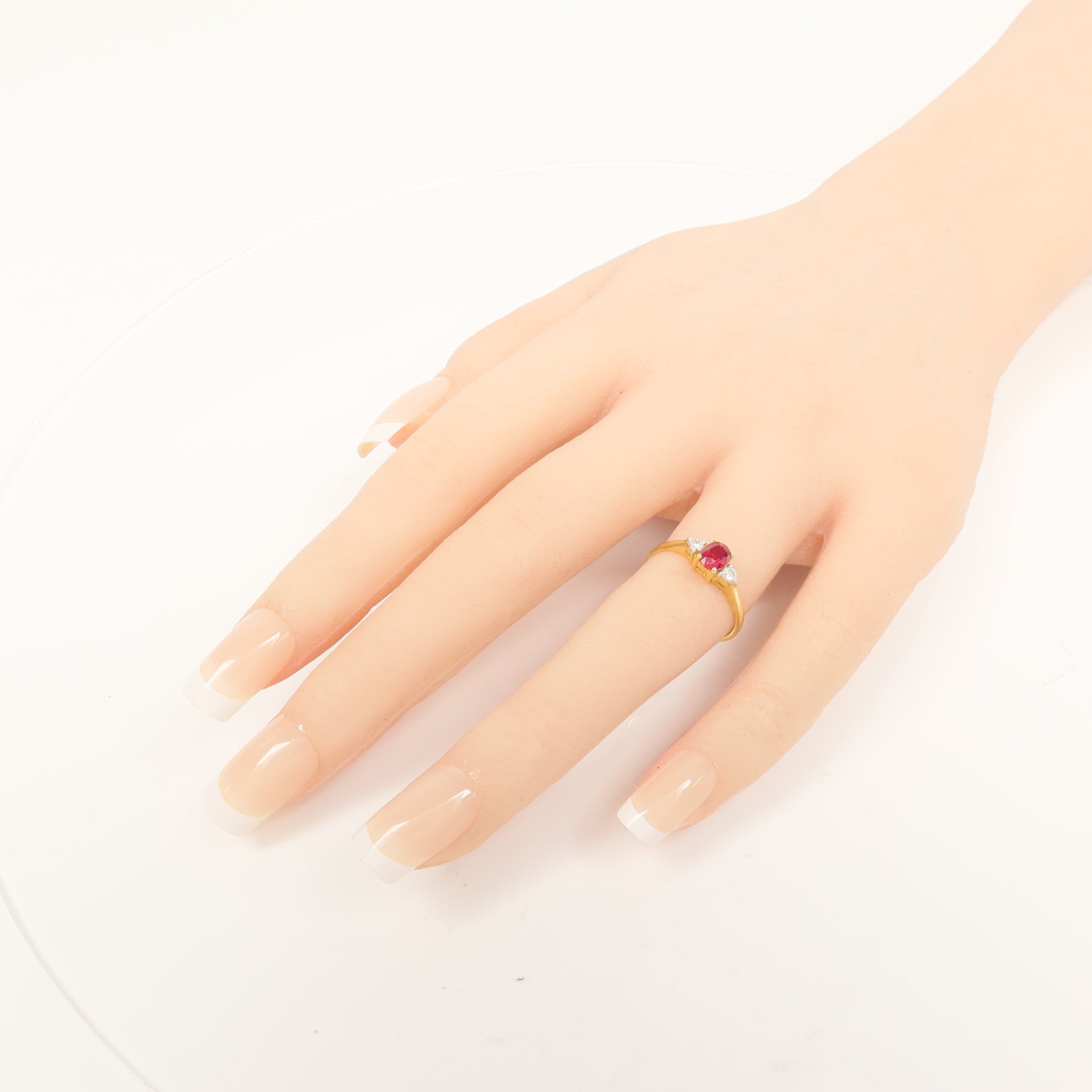 JEWELRY 18K黃金Diamond Ruby Ring紅寶石/鑽石戒指US#5.25