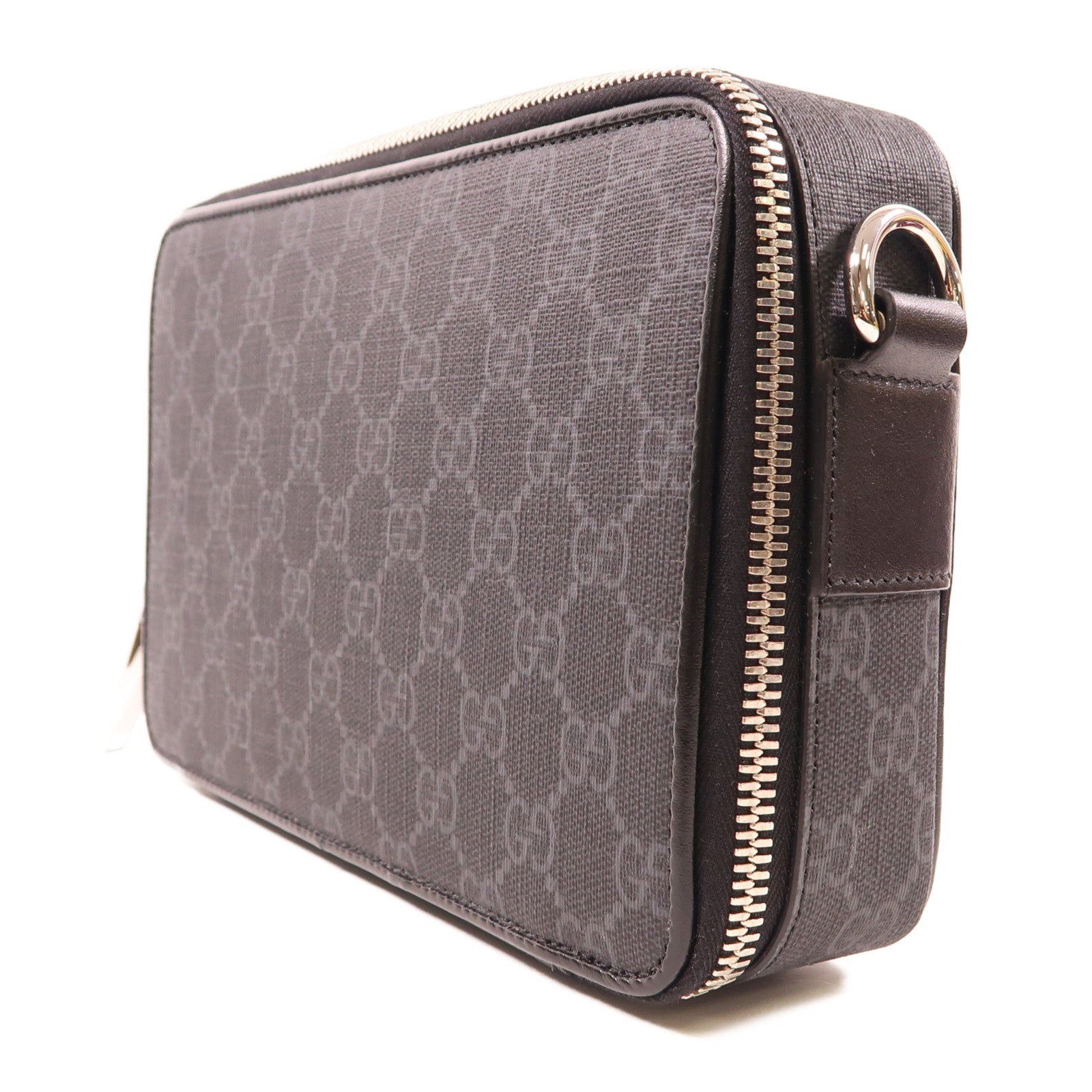 GUCCI 塗層帆布GG Black Small Shoulder Bag銀扣肩背袋