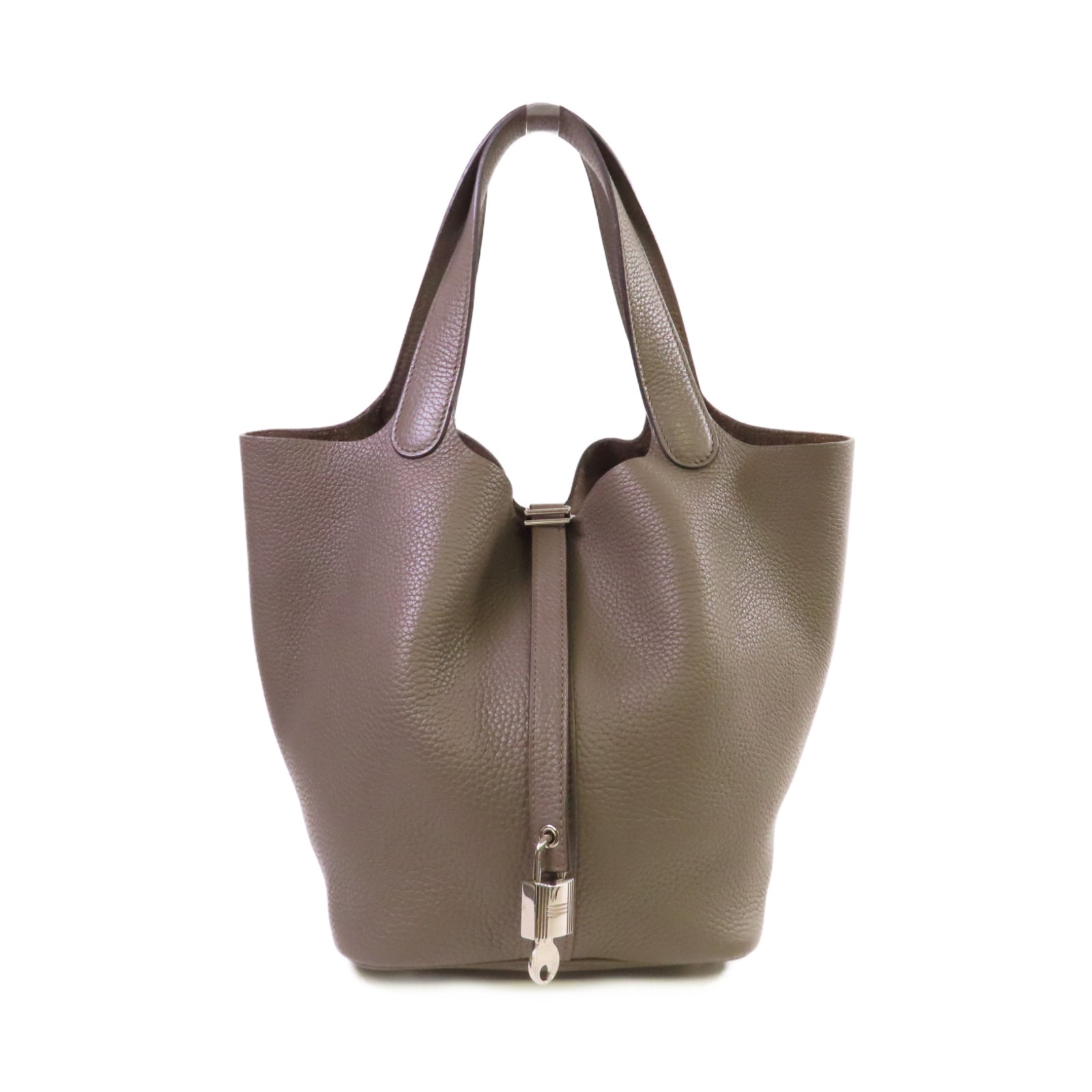 HERMES Clemence皮革Picotin MM Tote Bag銀扣手挽袋錫灰色