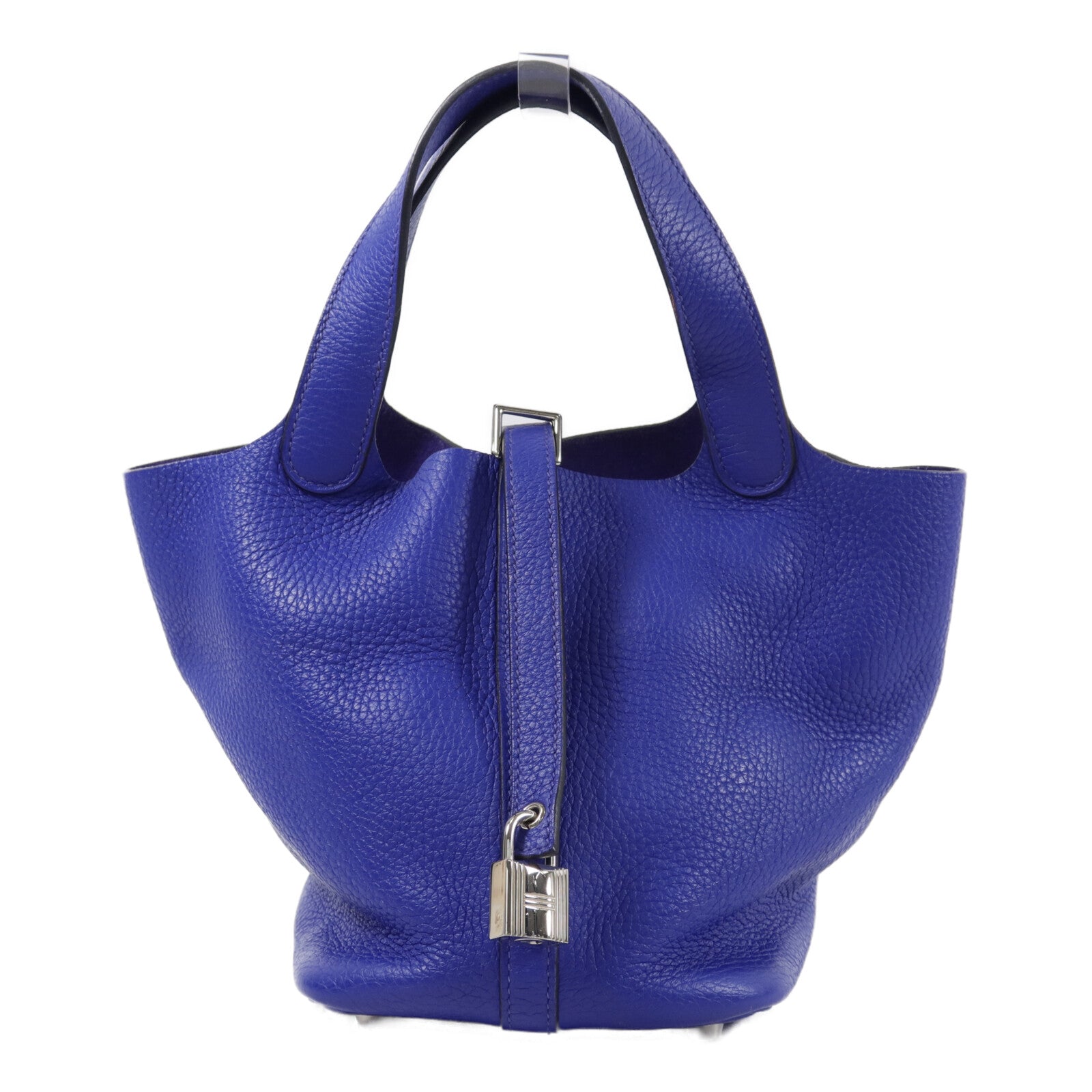 HERMES Clemence皮革Picotin PM手挽袋Bleu Electrique