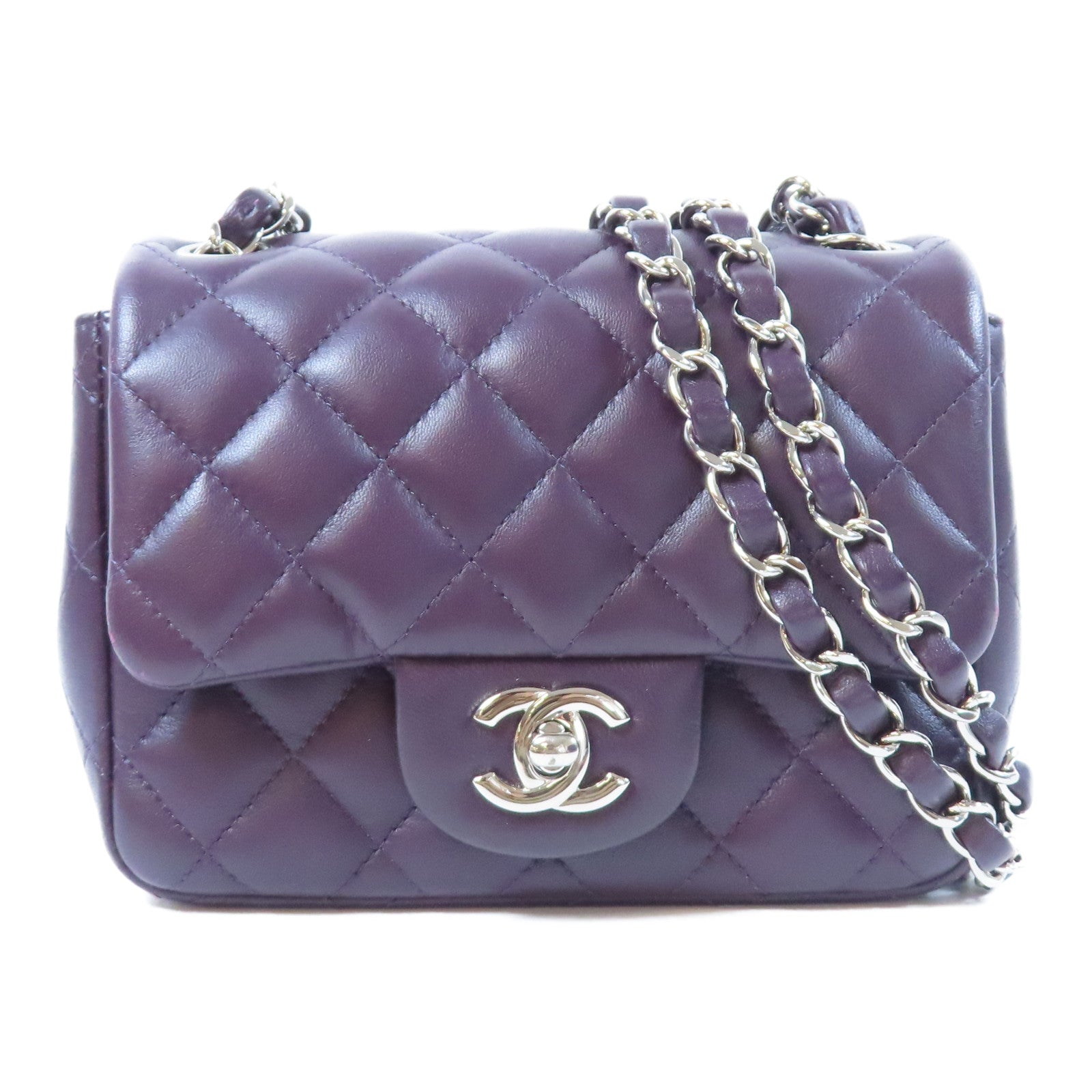 CHANEL **【激減優惠】菱格羊皮皮革Classic 17cm銀扣鏈帶肩背袋紫色