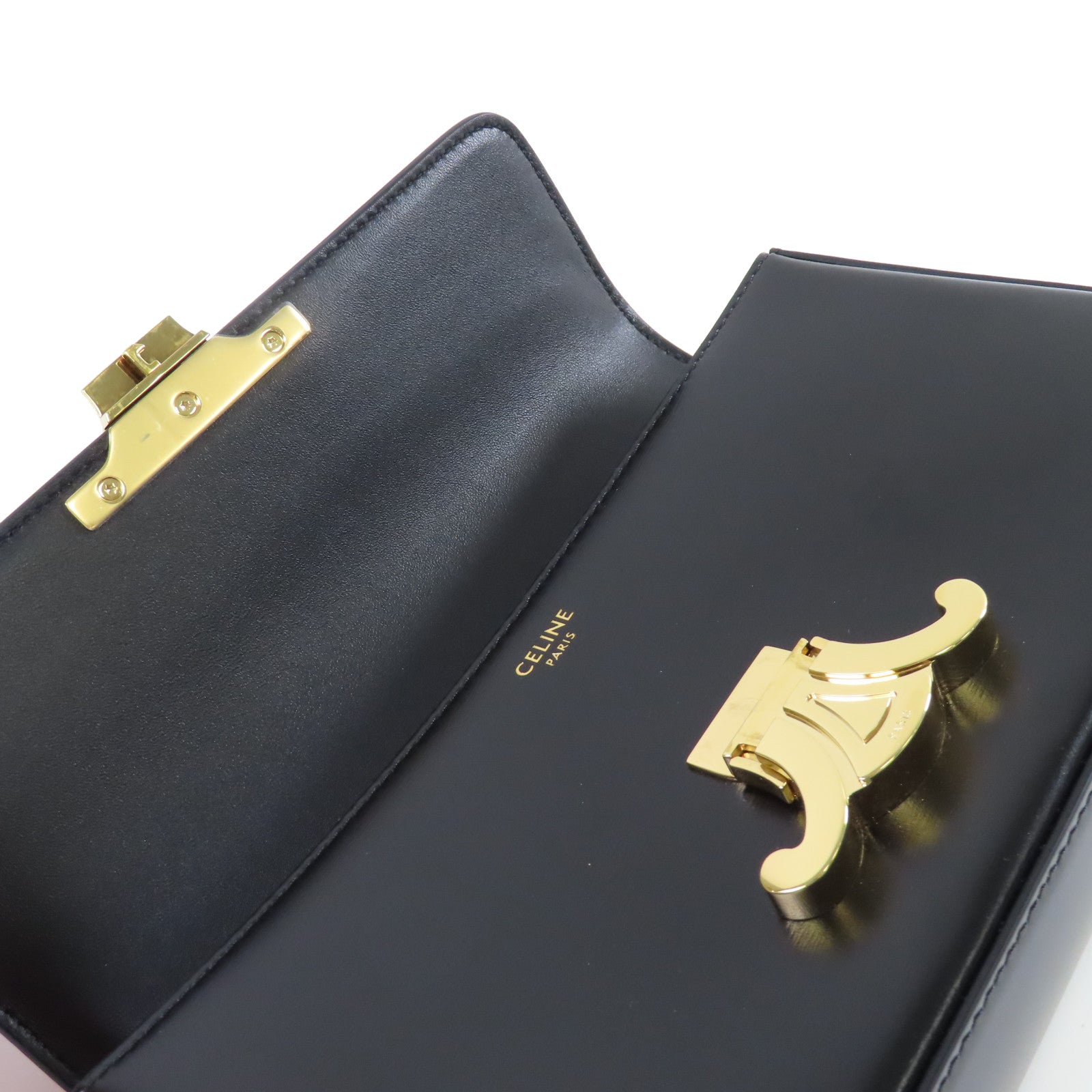 CELINE 牛皮皮革Claude Chain Shoulder Bag金扣肩背袋黑色