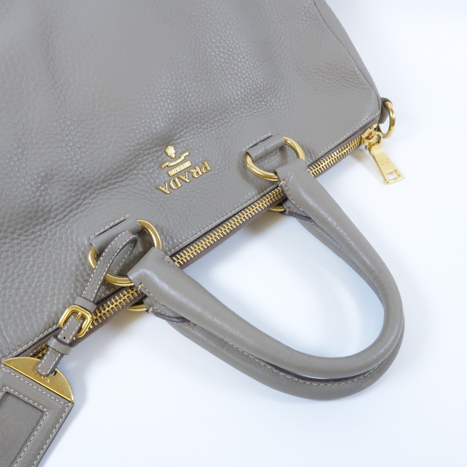 PRADA 【激減優惠】牛皮皮革2 Way Shoulder Bag金扣手挽肩背兩用袋灰色