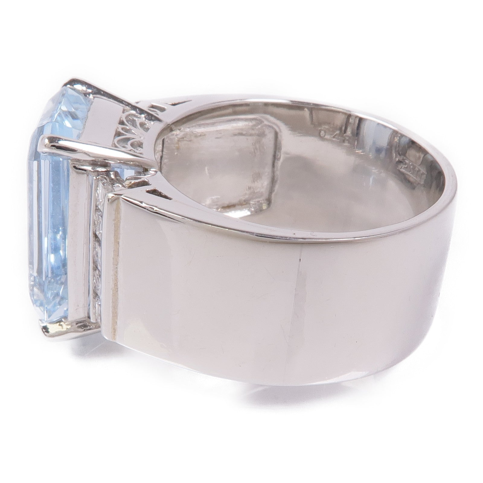 JEWELRY 【激減優惠】PT900鉑金Aquamarine/Diamond Ring藍晶/鑽石戒指US#8