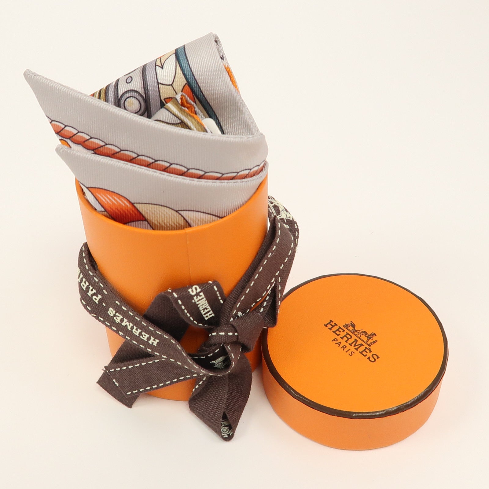HERMES Twilly Scarf Scarves Silk Gray