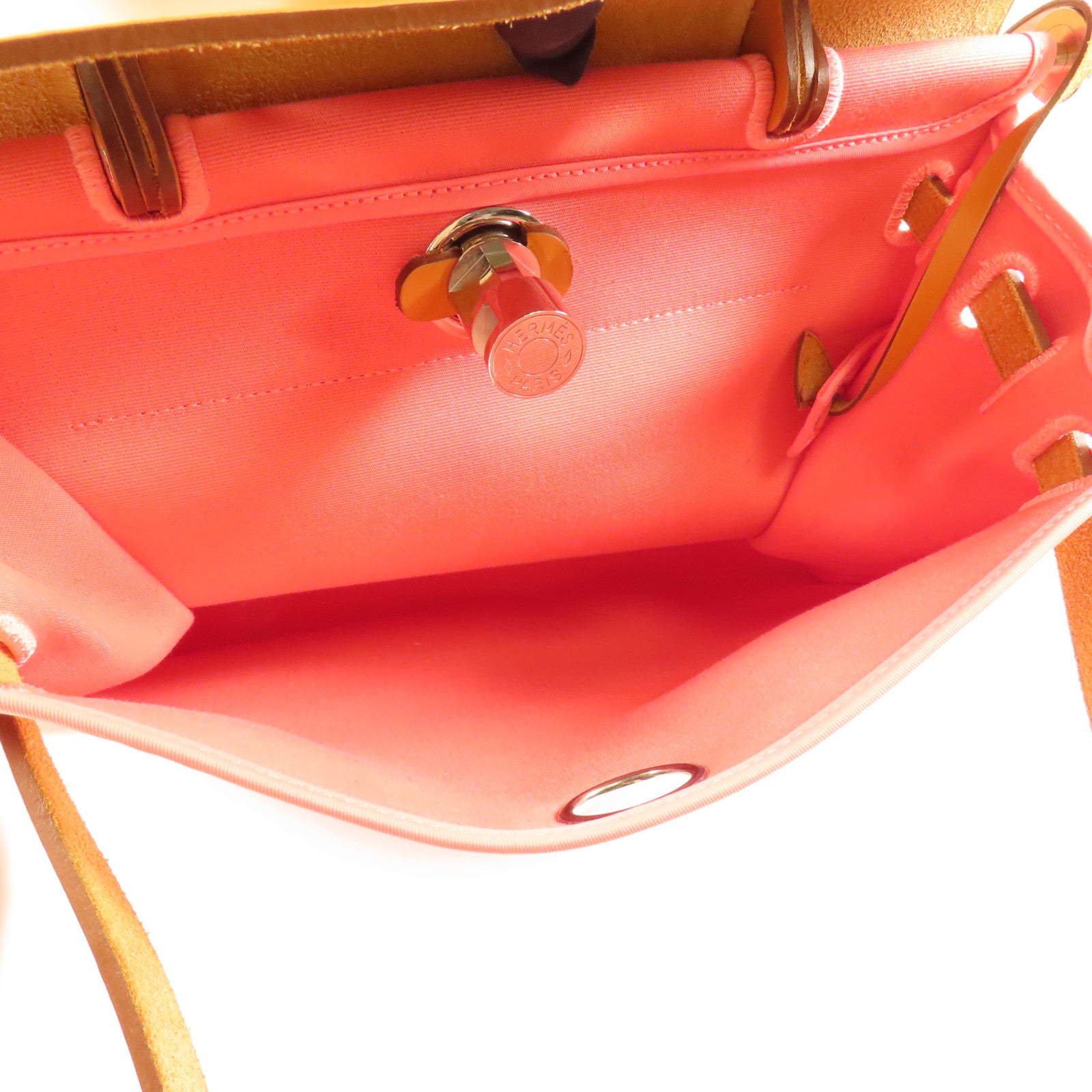 HERMES 【激減優惠】帆布Herbag PM銀扣手挽肩背兩用袋Rose Azalee
