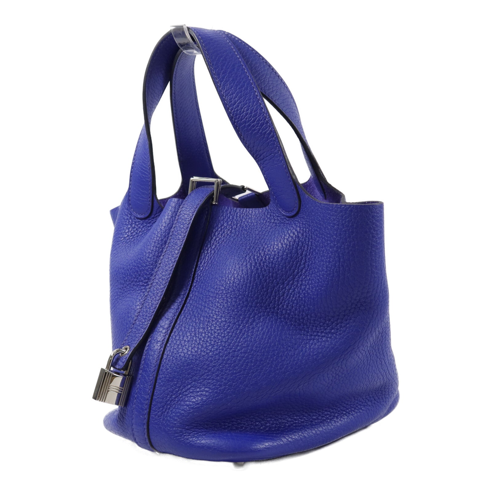 HERMES Clemence皮革Picotin PM手挽袋Bleu Electrique