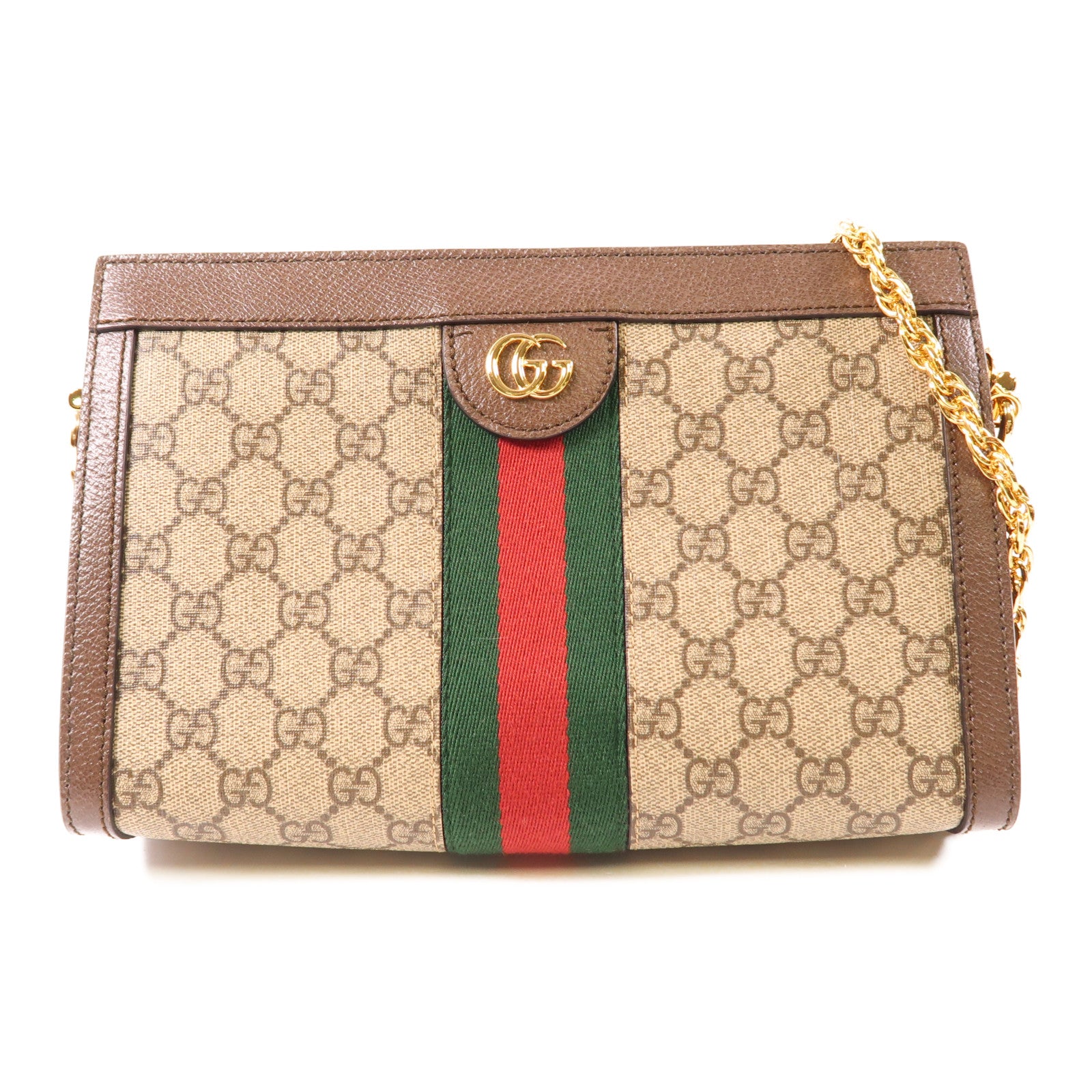 GUCCI 塗層帆布Ophidia GG金扣鏈帶肩背袋
