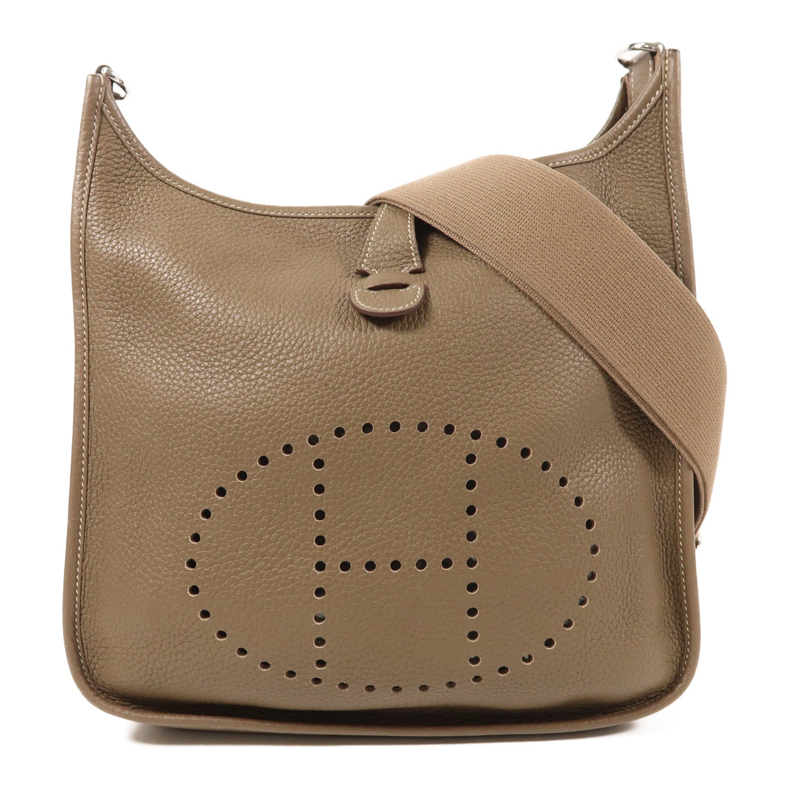 HERMES Clemence皮革Evelyne PM銀扣肩背袋Etoupe