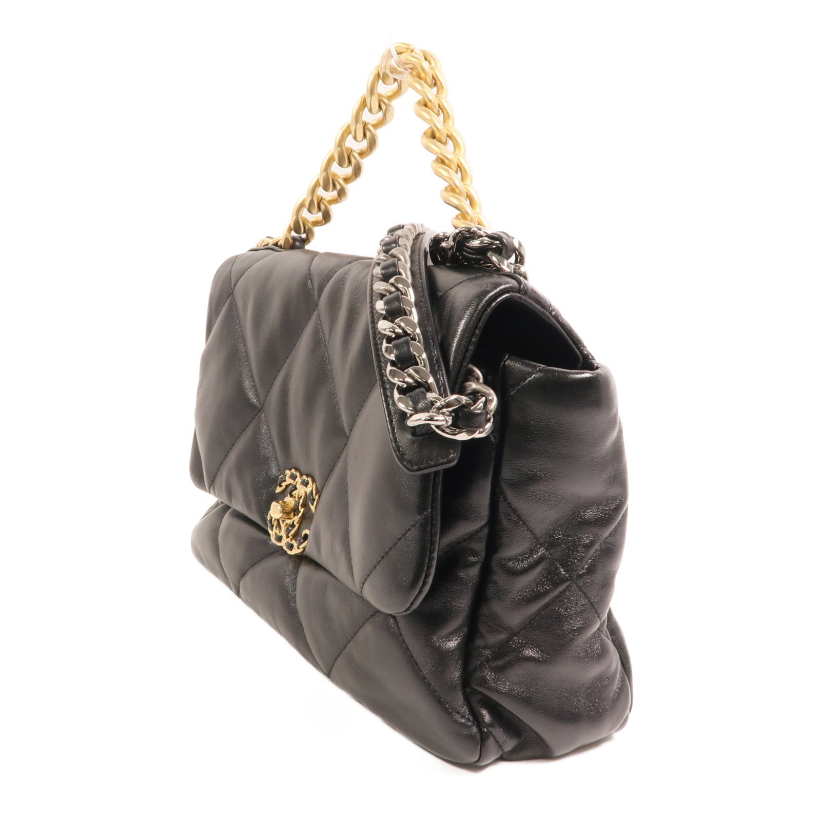 CHANEL 羊皮皮革Chanel 19 Large金扣鏈帶手挽肩背兩用袋