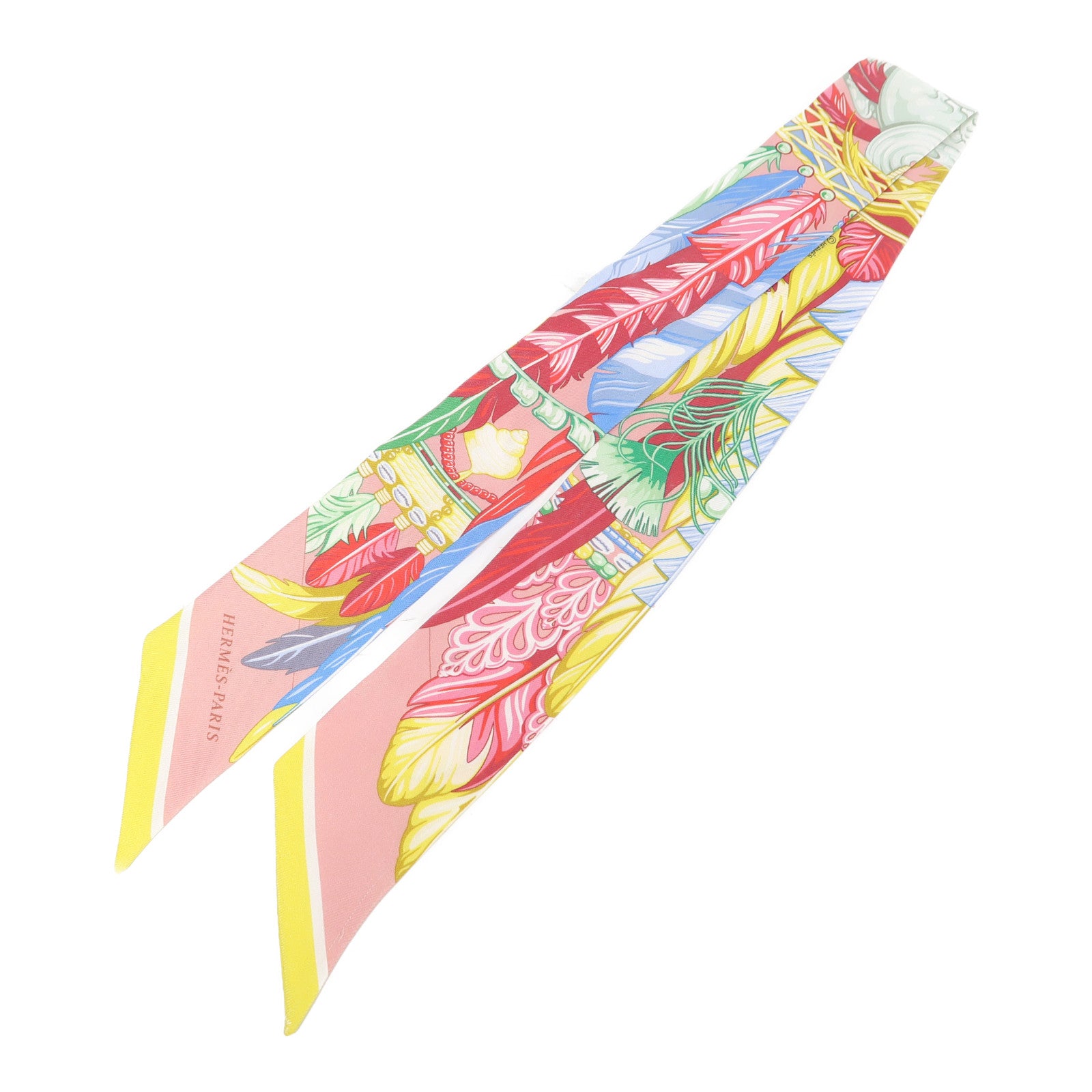 HERMES 絲質Twilly絲巾粉紅色/多色