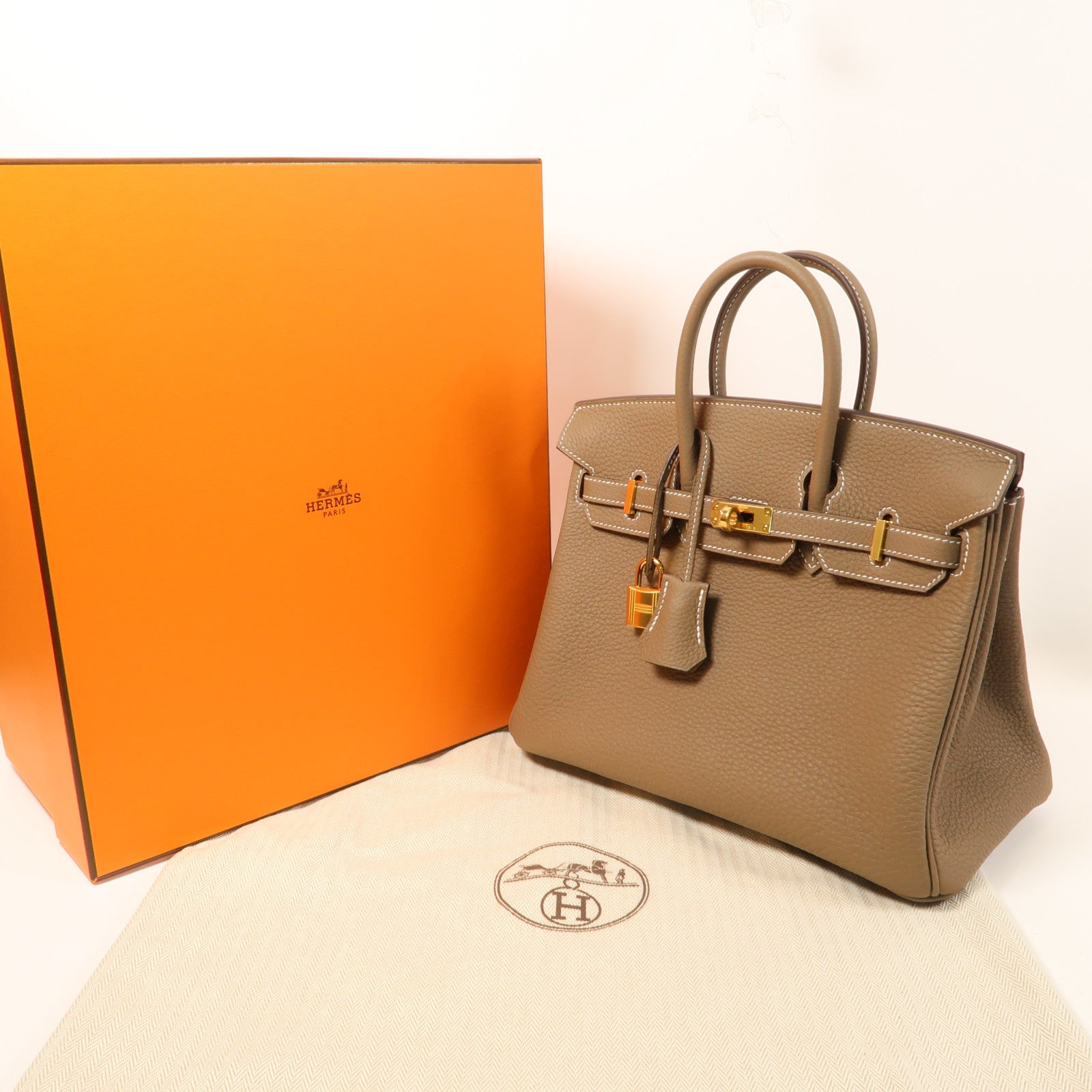HERMES Togo皮革Birkin 25金扣手挽袋大象灰色
