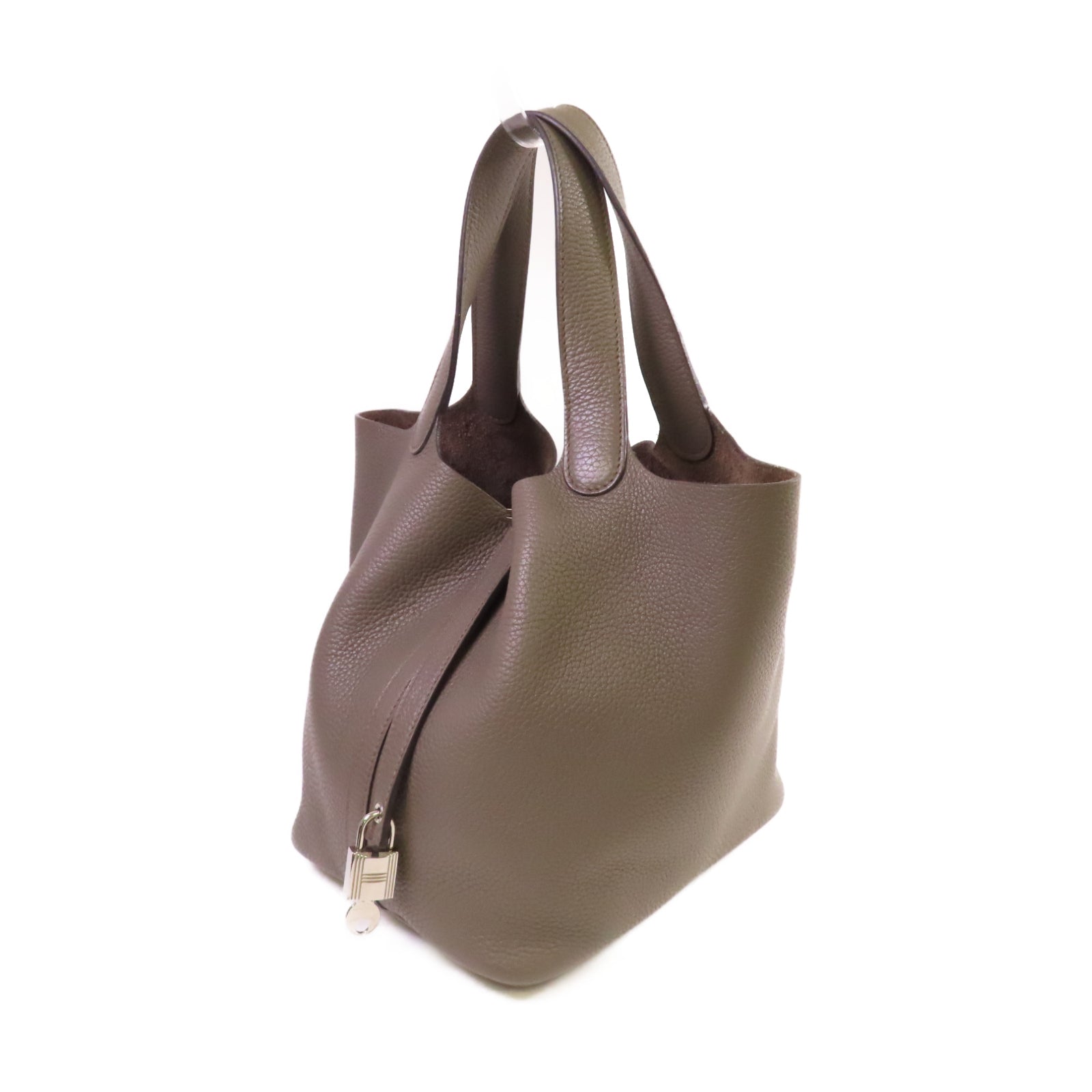 HERMES Clemence皮革Picotin MM Tote Bag銀扣手挽袋錫灰色