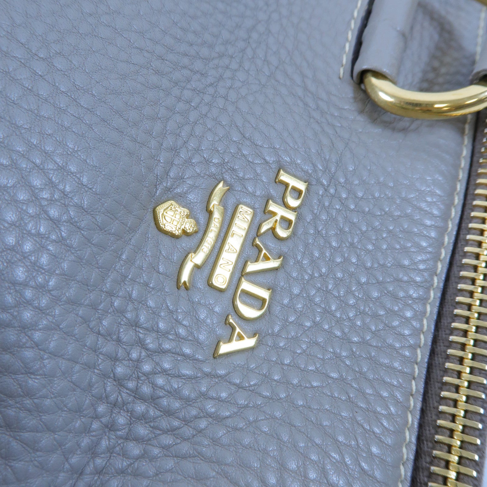 PRADA 【激減優惠】牛皮皮革2 Way Shoulder Bag金扣手挽肩背兩用袋灰色