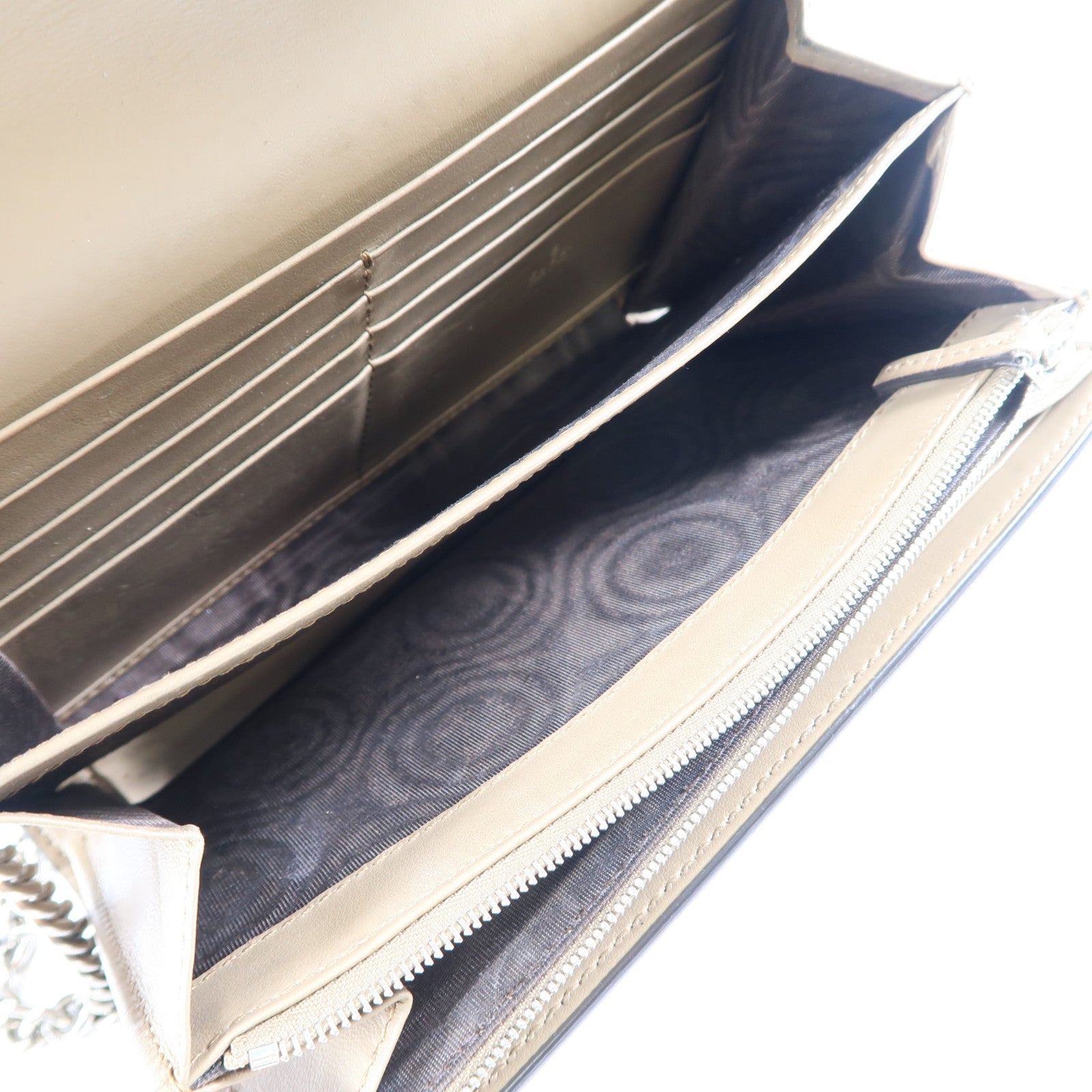 GUCCI 塗層帆布Dionysus Small銀扣鏈帶肩背袋棕色