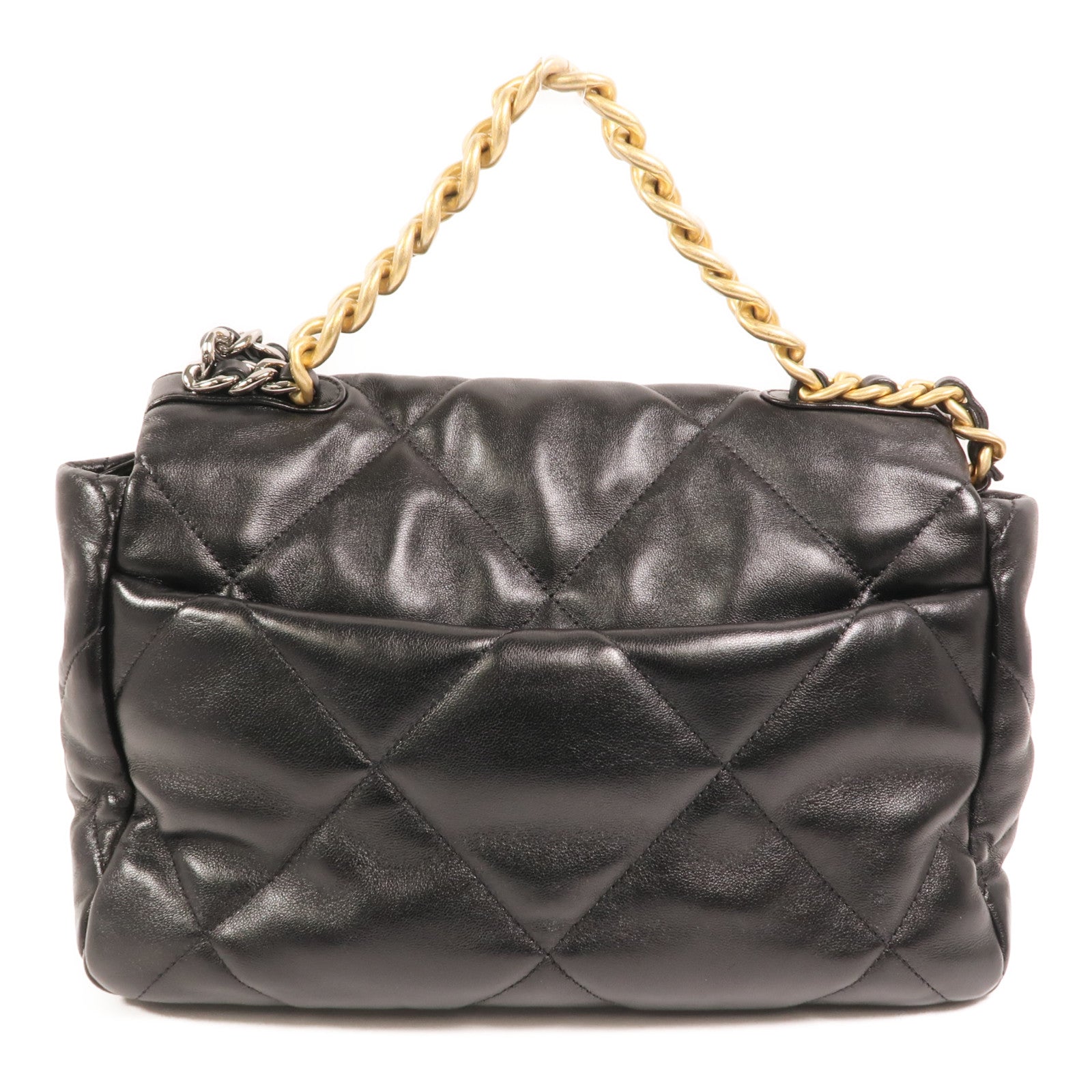 CHANEL 羊皮皮革Chanel 19 Large金扣鏈帶手挽肩背兩用袋