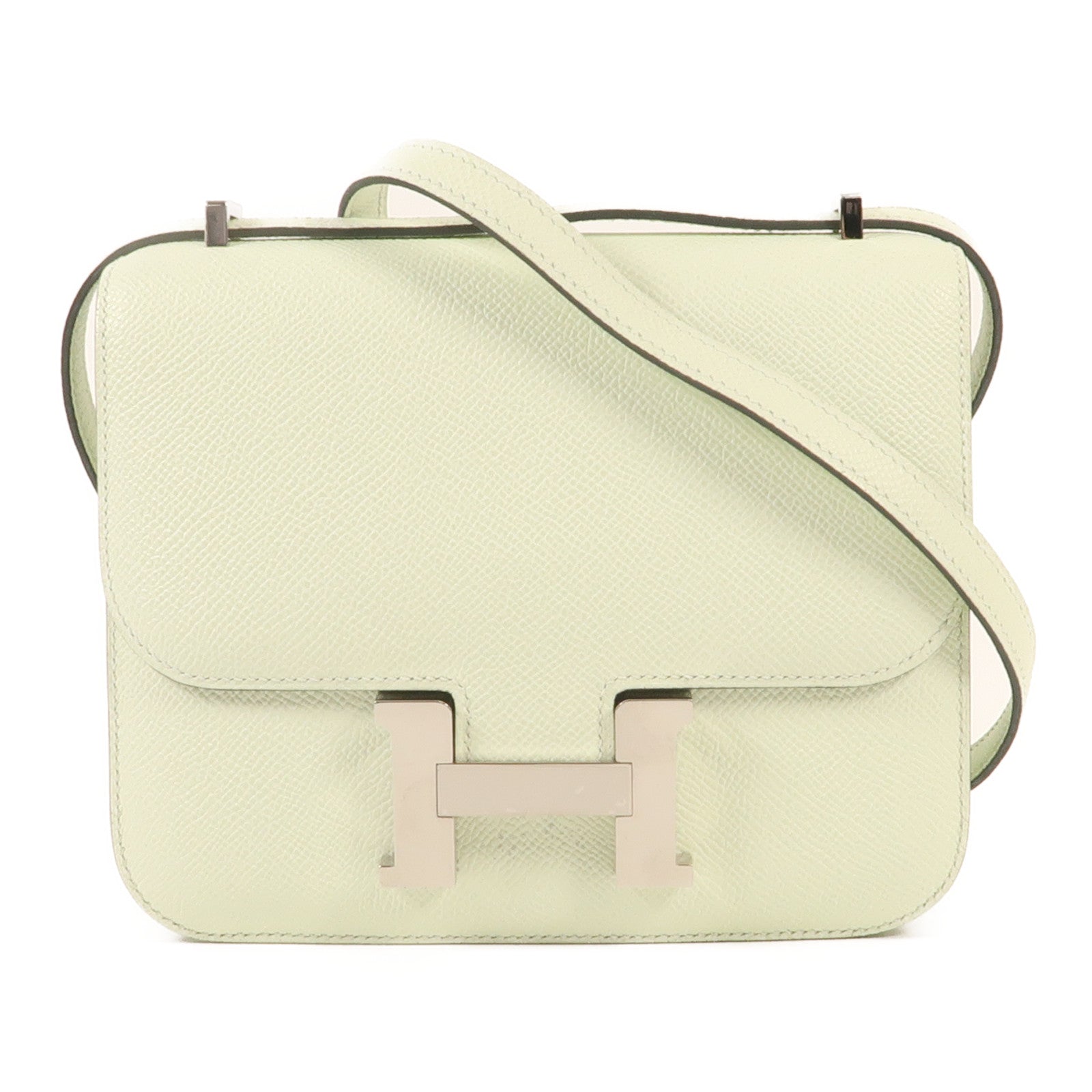 HERMES Epsom皮革Constance Mini銀扣肩背袋Vert Fizz